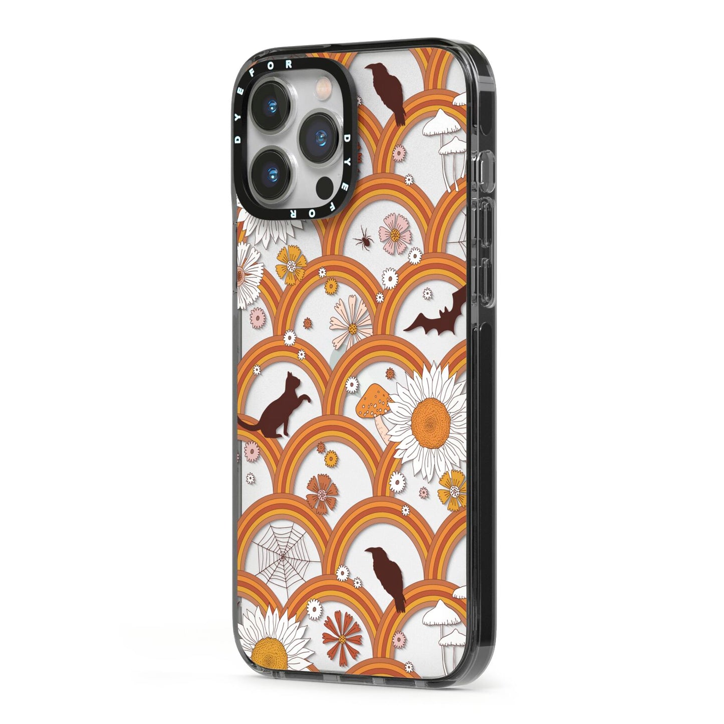 Retro Halloween iPhone 13 Pro Max Black Impact Case Side Angle on Silver phone