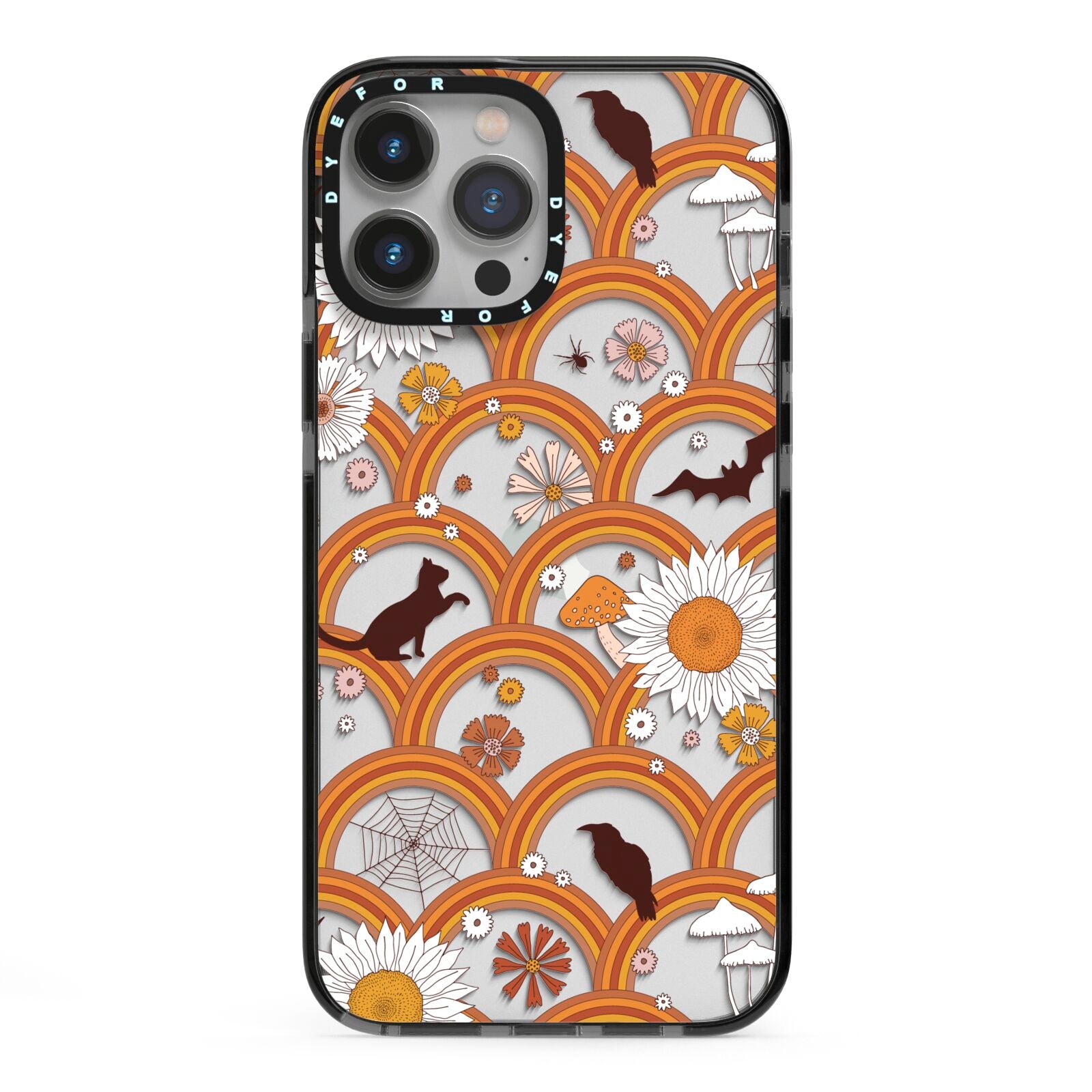 Retro Halloween iPhone 13 Pro Max Black Impact Case on Silver phone