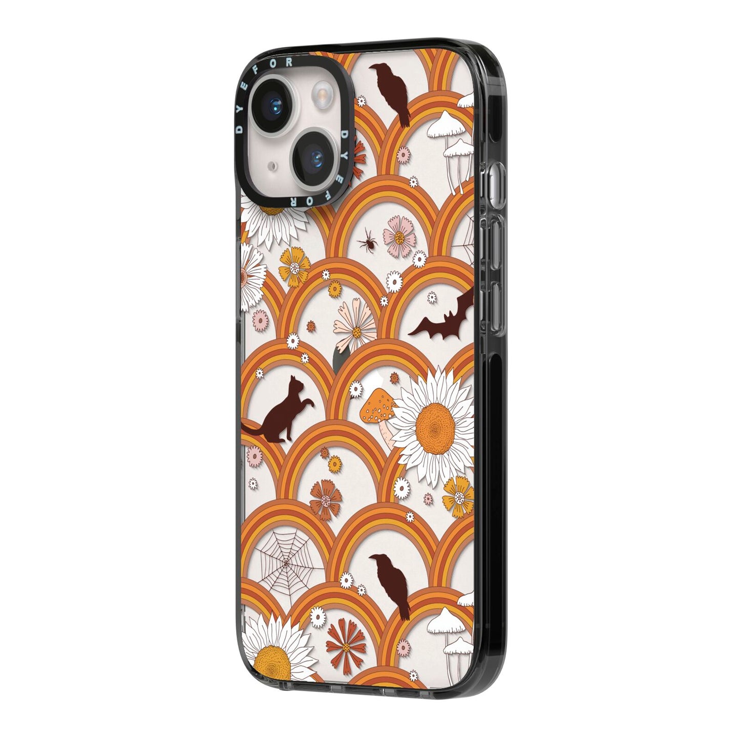 Retro Halloween iPhone 14 Black Impact Case Side Angle on Silver phone