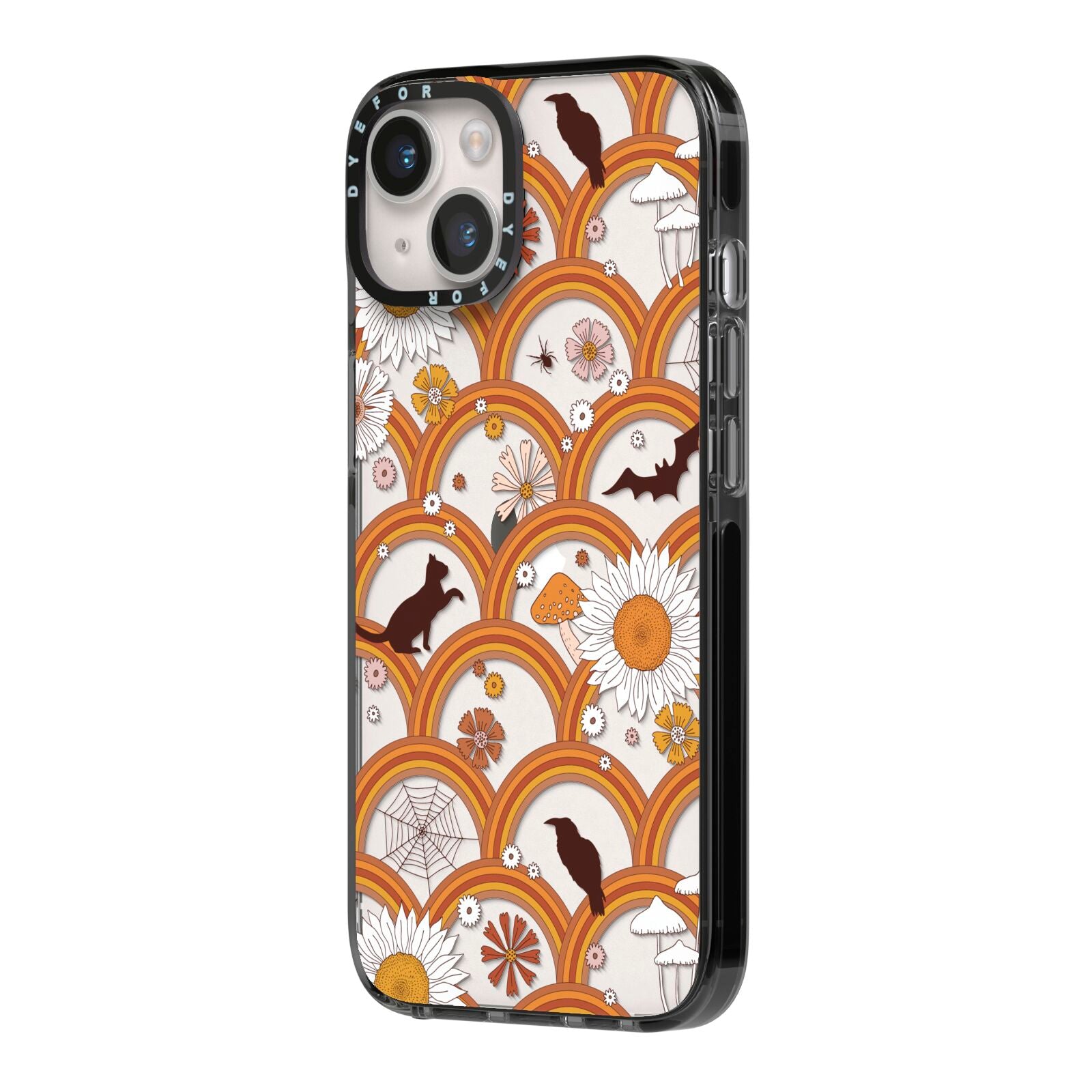 Retro Halloween iPhone 14 Black Impact Case Side Angle on Silver phone