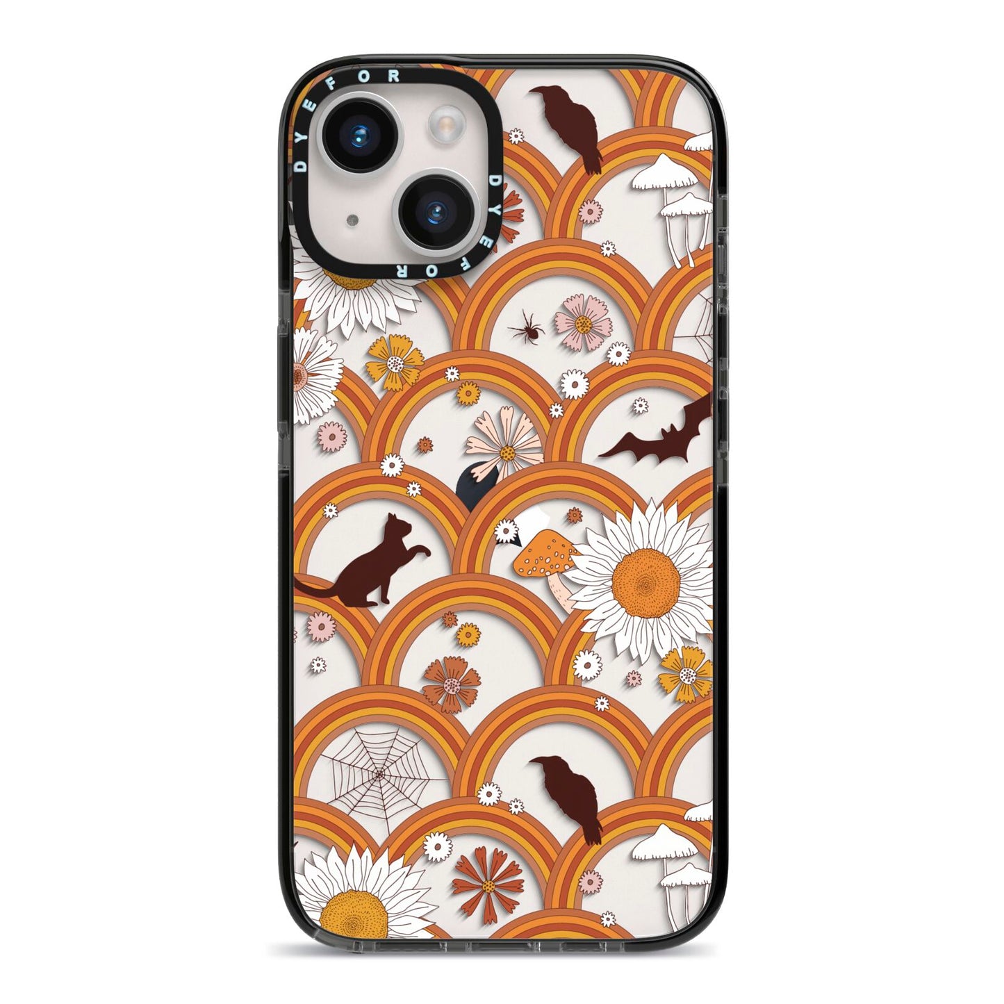 Retro Halloween iPhone 14 Black Impact Case on Silver phone