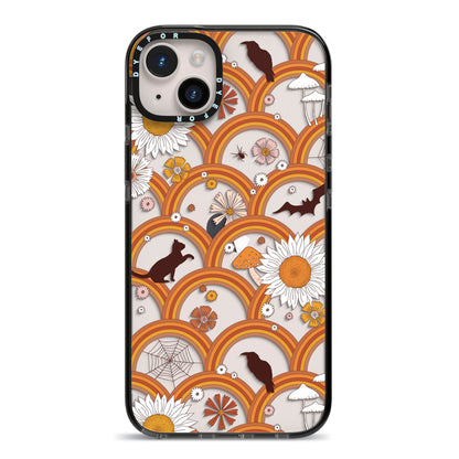 Retro Halloween iPhone 14 Plus Black Impact Case on Silver phone