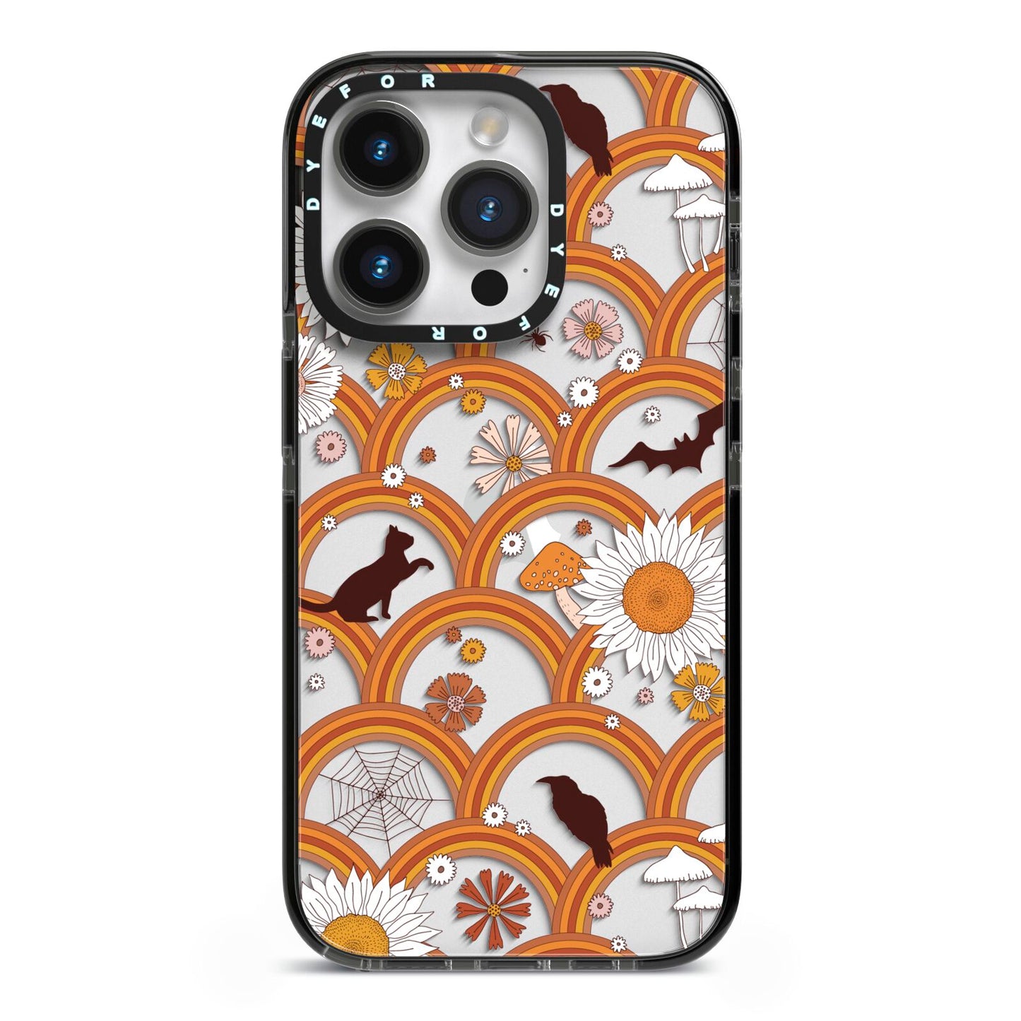 Retro Halloween iPhone 14 Pro Black Impact Case on Silver phone
