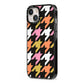 Retro Houndstooth iPhone 13 Black Impact Case Side Angle on Silver phone