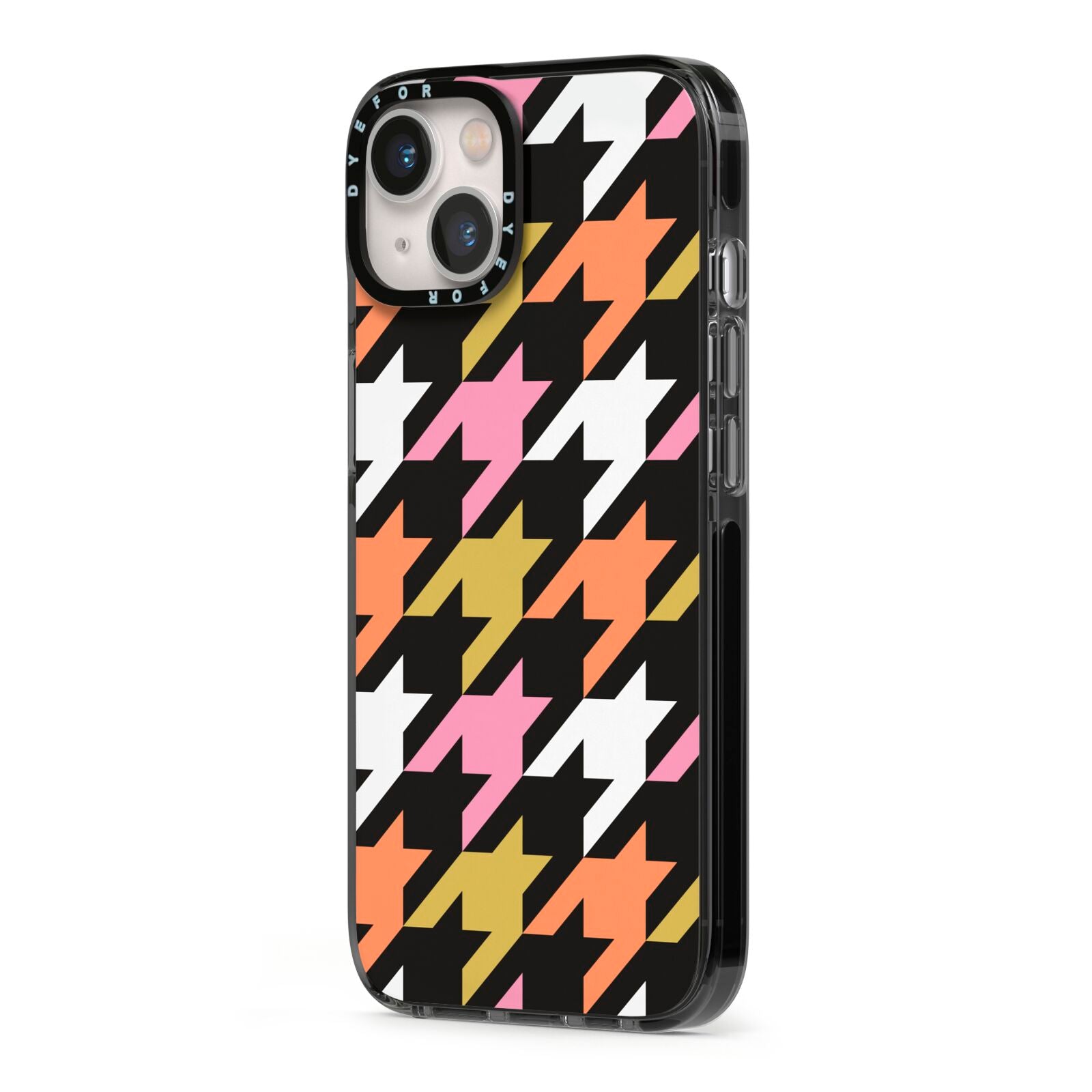 Retro Houndstooth iPhone 13 Black Impact Case Side Angle on Silver phone