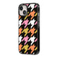 Retro Houndstooth iPhone 14 Black Impact Case Side Angle on Silver phone