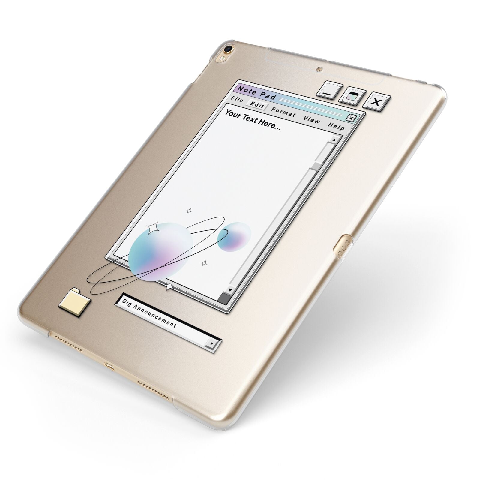Retro Note Pad Apple iPad Case on Gold iPad Side View