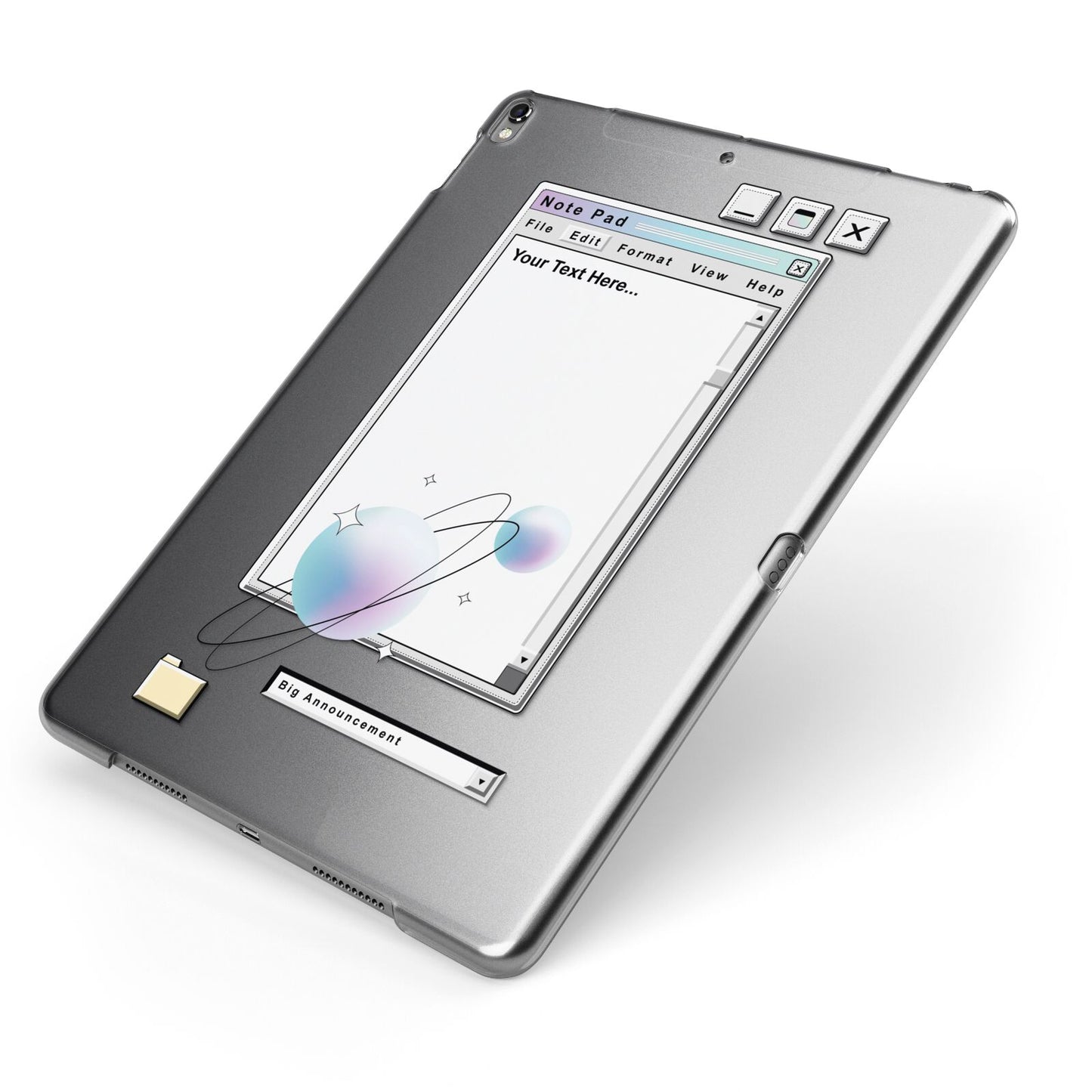 Retro Note Pad Apple iPad Case on Grey iPad Side View