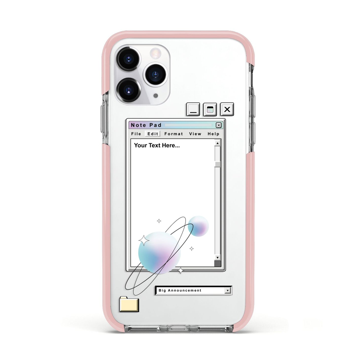 Retro Note Pad Apple iPhone 11 Pro in Silver with Pink Impact Case