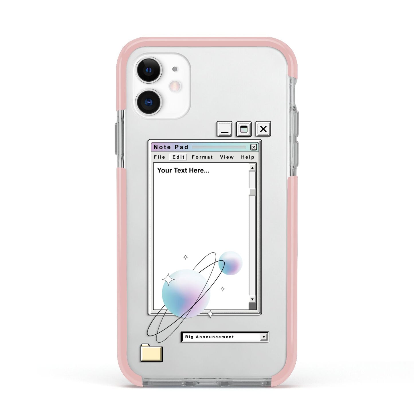 Retro Note Pad Apple iPhone 11 in White with Pink Impact Case
