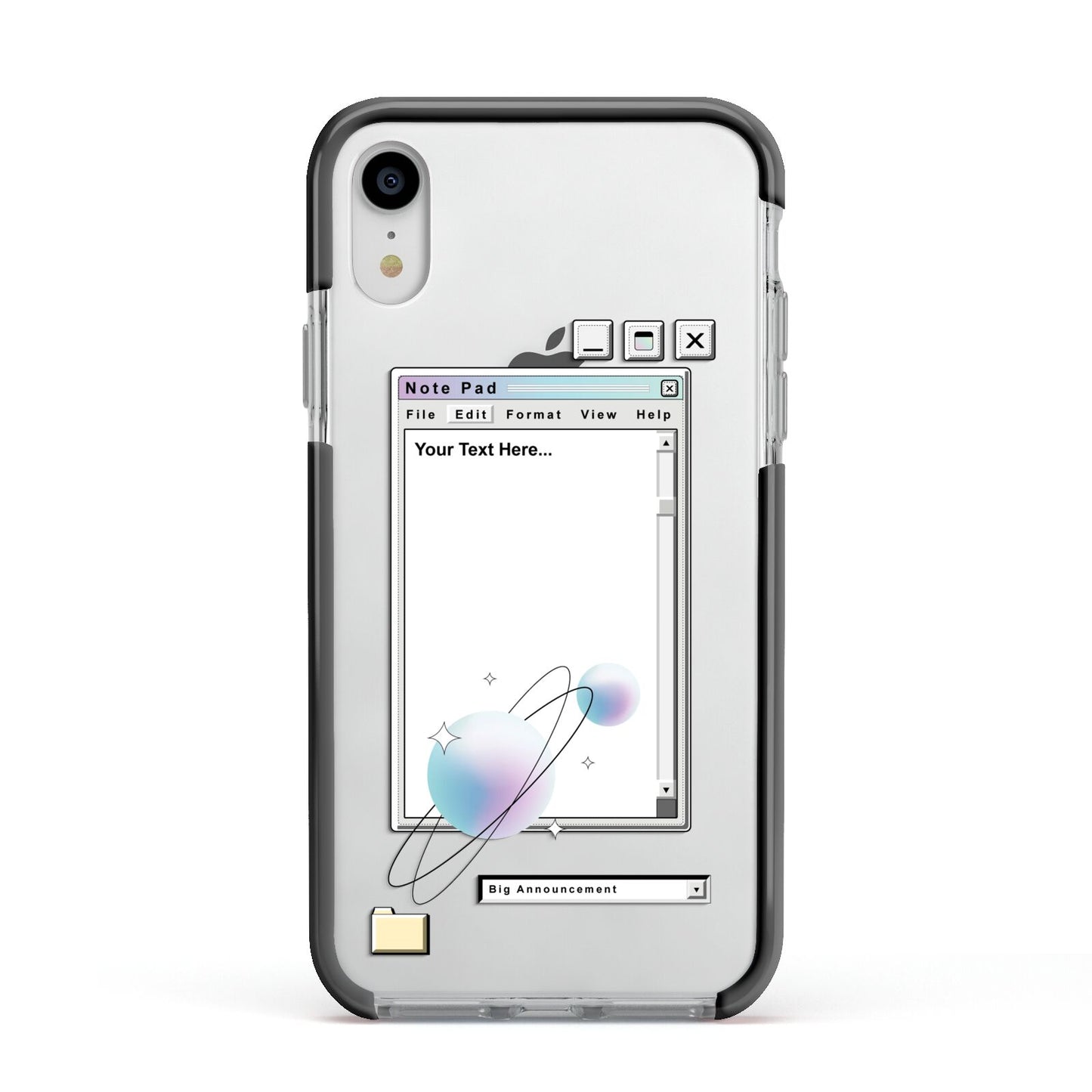 Retro Note Pad Apple iPhone XR Impact Case Black Edge on Silver Phone