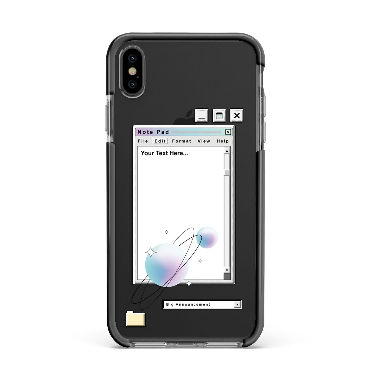 Retro Note Pad Apple iPhone Xs Max Impact Case Black Edge on Black Phone