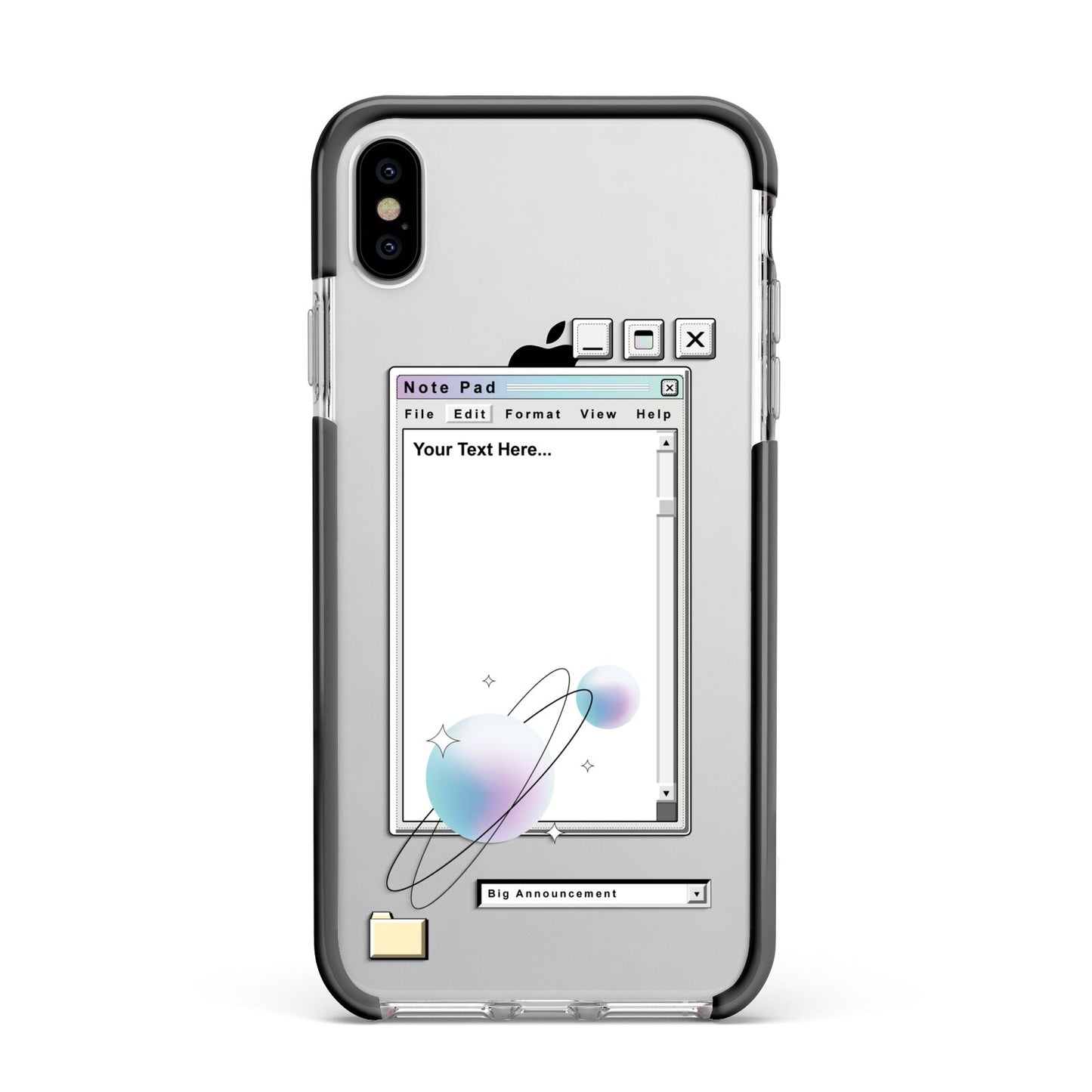 Retro Note Pad Apple iPhone Xs Max Impact Case Black Edge on Silver Phone