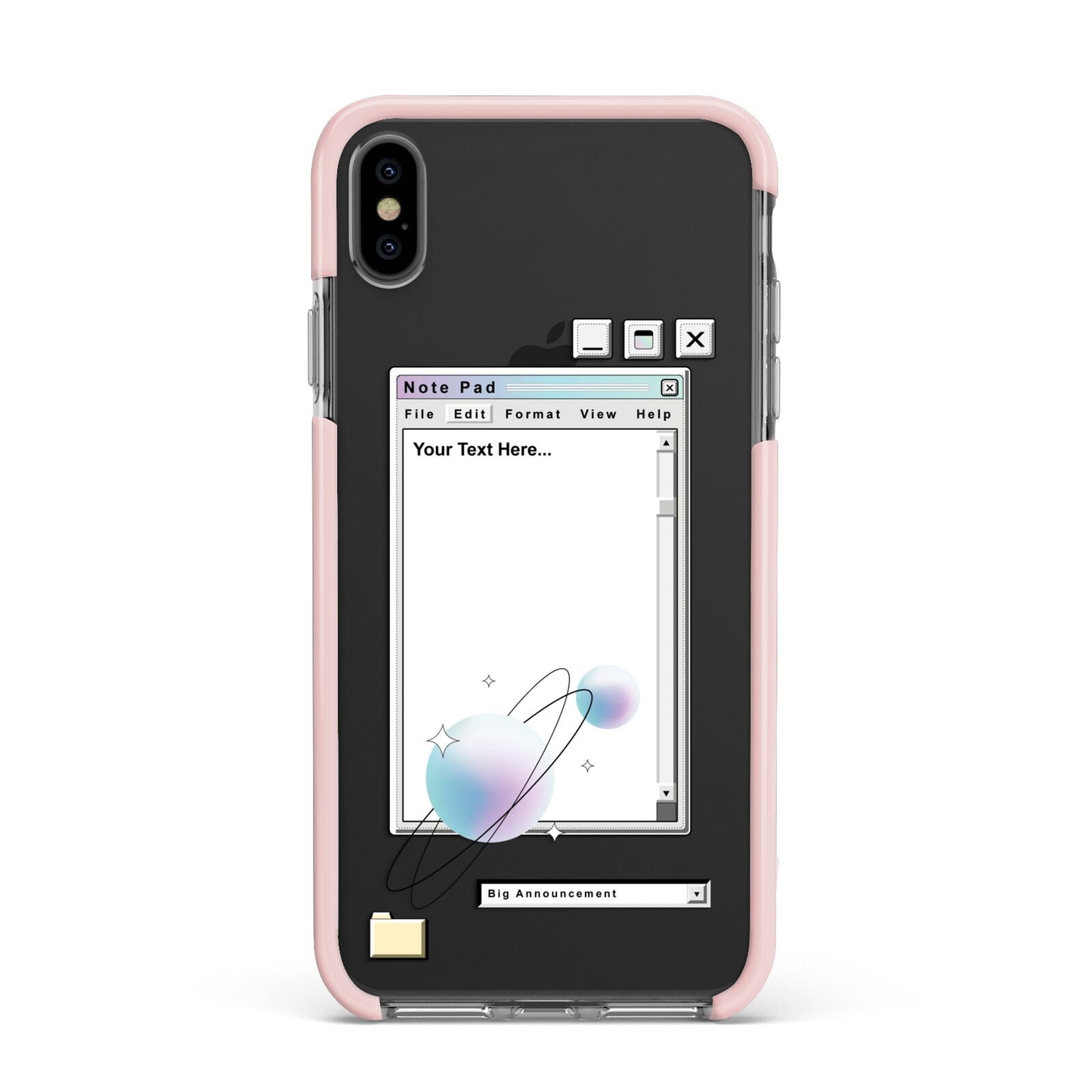 Retro Note Pad Apple iPhone Xs Max Impact Case Pink Edge on Black Phone