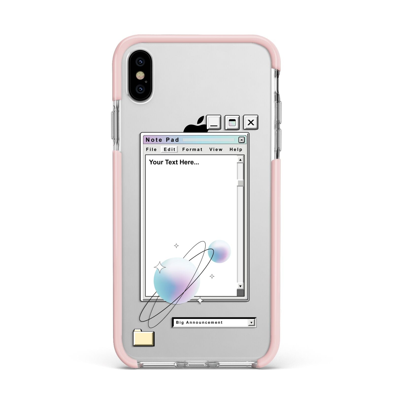 Retro Note Pad Apple iPhone Xs Max Impact Case Pink Edge on Silver Phone