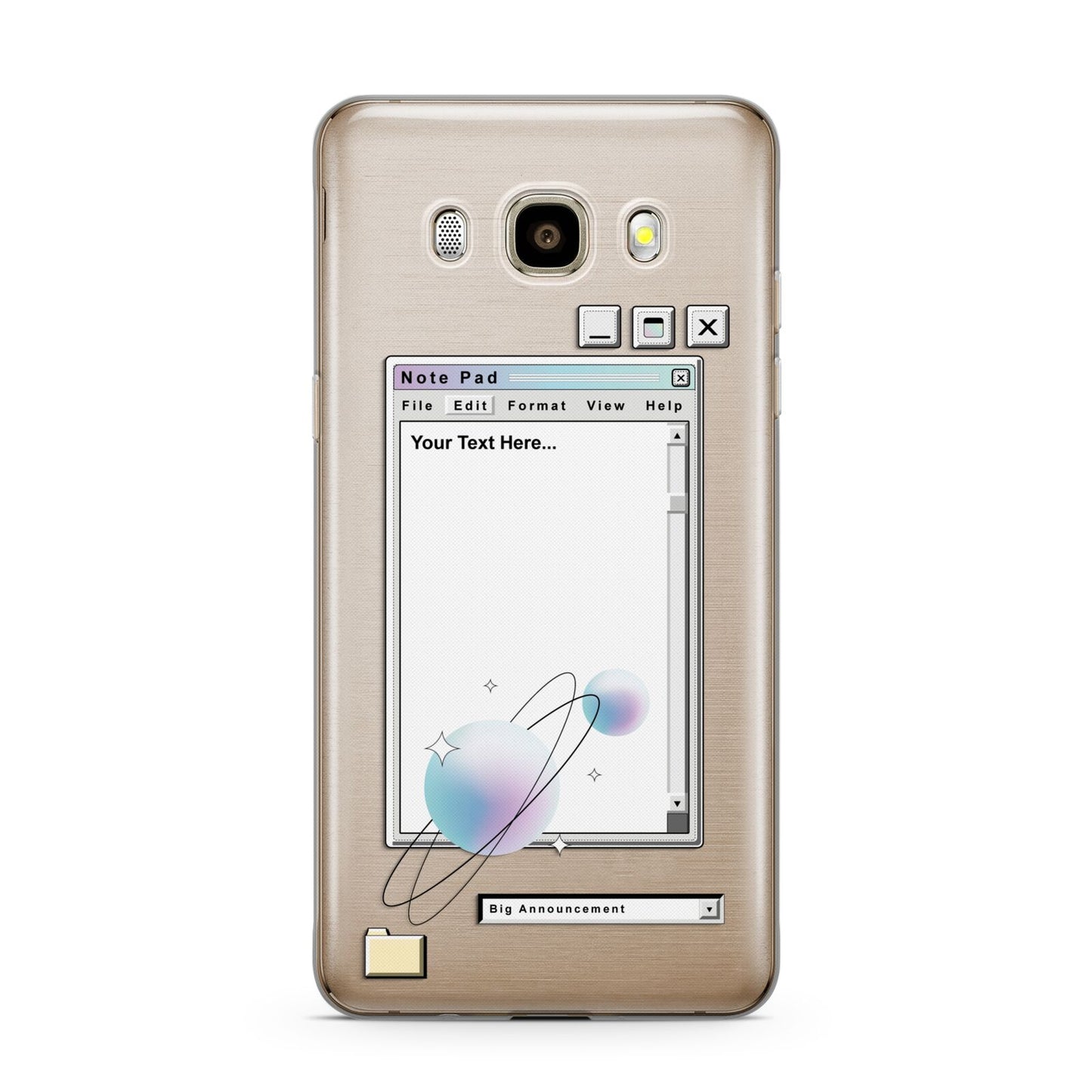 Retro Note Pad Samsung Galaxy J7 2016 Case on gold phone
