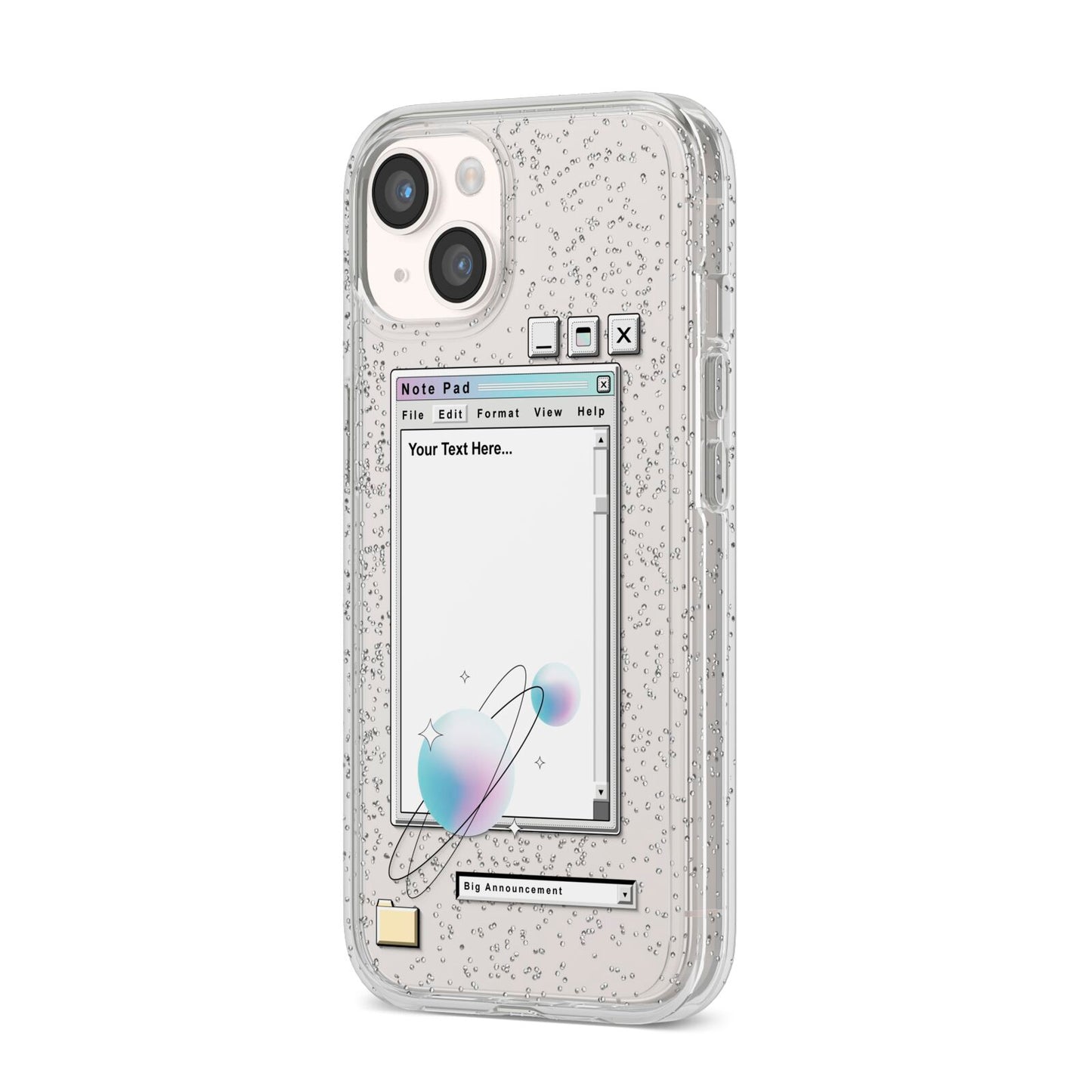 Retro Note Pad iPhone 14 Glitter Tough Case Starlight Angled Image