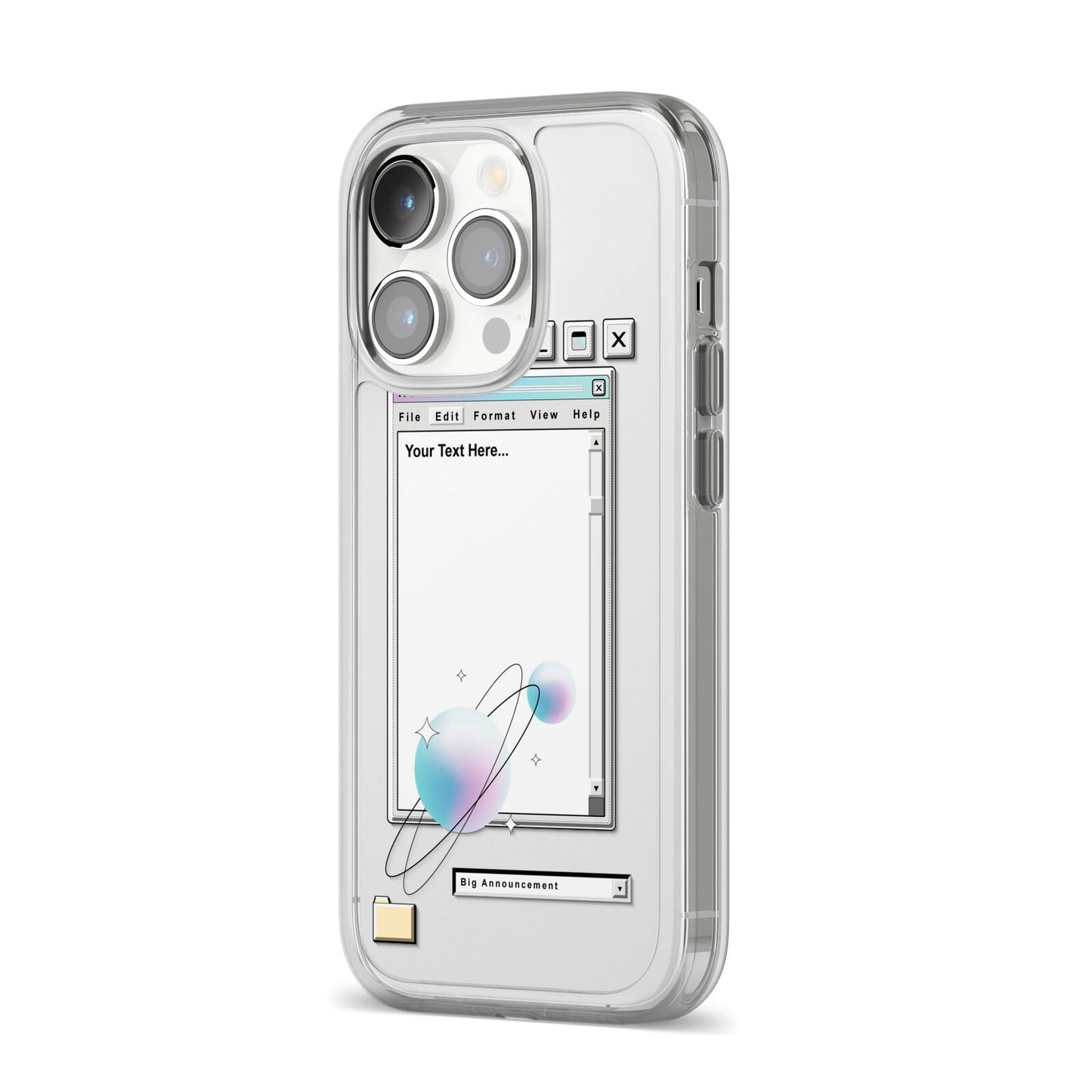 Retro Note Pad iPhone 14 Pro Clear Tough Case Silver Angled Image