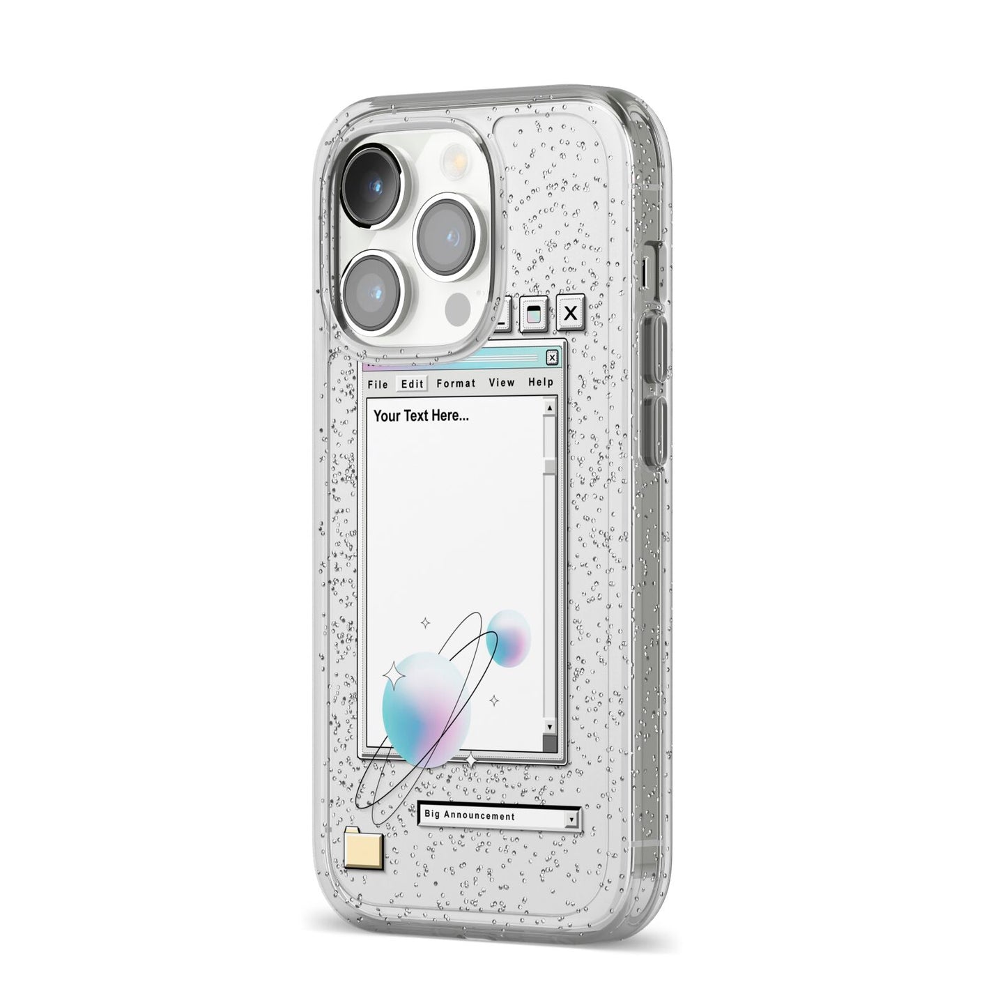 Retro Note Pad iPhone 14 Pro Glitter Tough Case Silver Angled Image