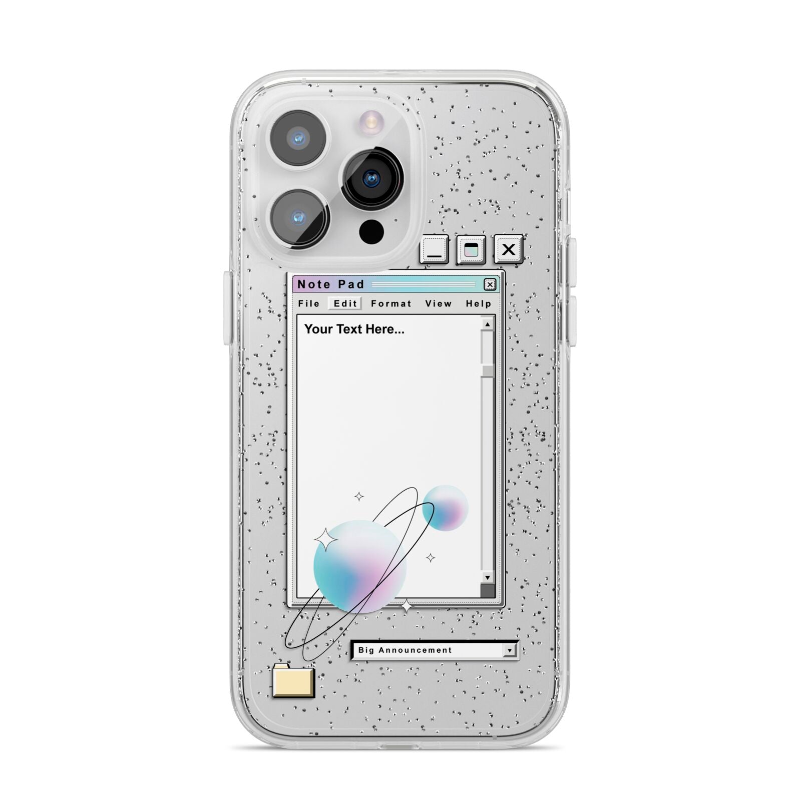 Retro Note Pad iPhone 14 Pro Max Glitter Tough Case Silver