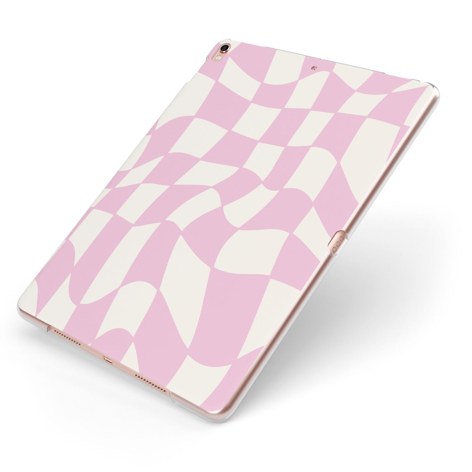 Retro Pink Check Apple iPad Case on Rose Gold iPad Side View