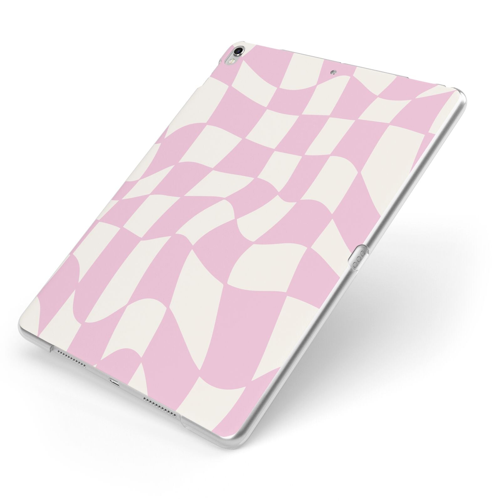 Retro Pink Check Apple iPad Case on Silver iPad Side View
