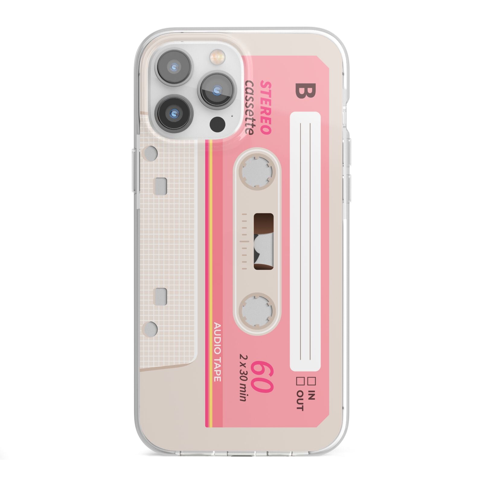 Retro Pink Tape iPhone 13 Pro Max TPU Impact Case with White Edges