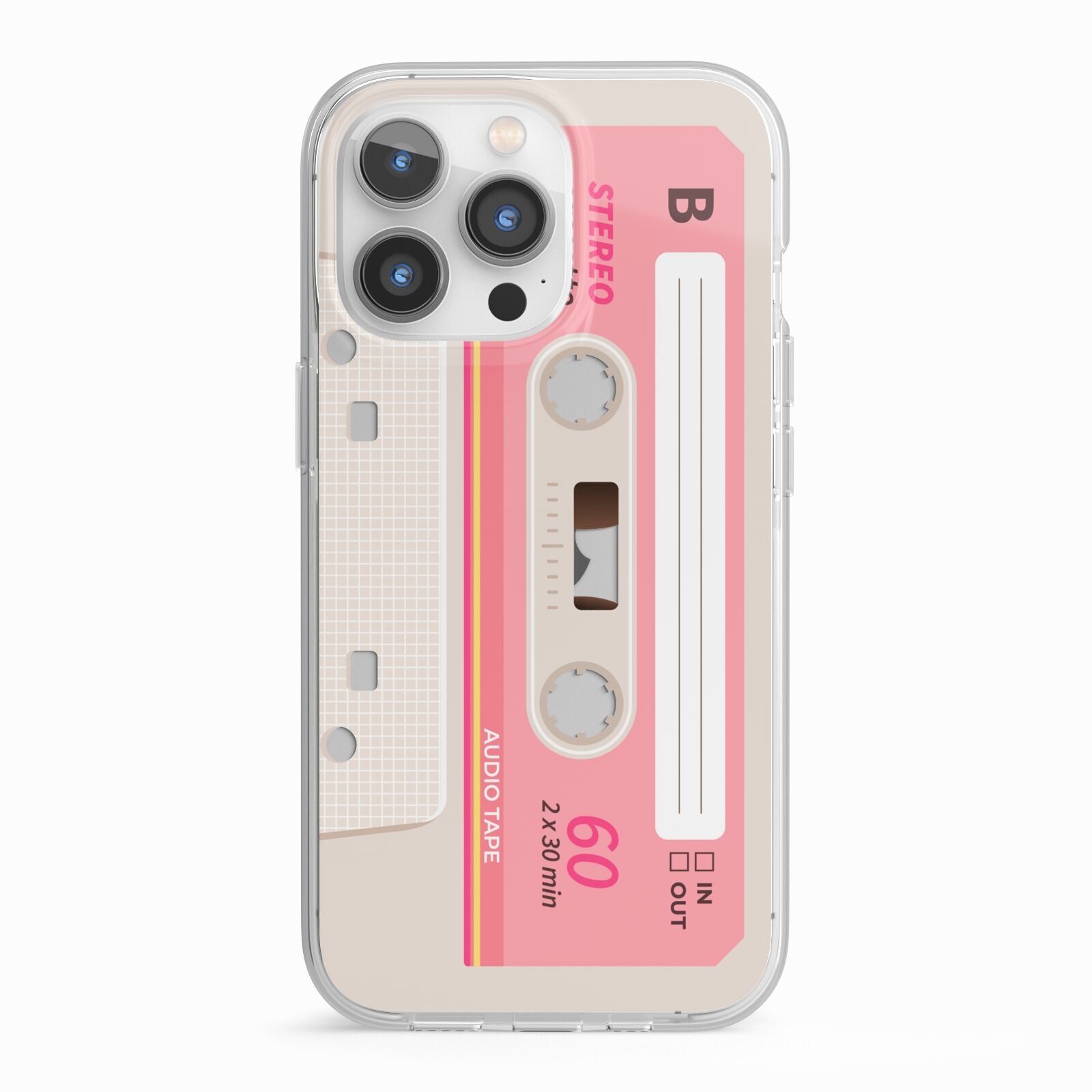 Retro Pink Tape iPhone 13 Pro TPU Impact Case with White Edges