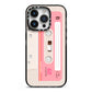 Retro Pink Tape iPhone 14 Pro Black Impact Case on Silver phone