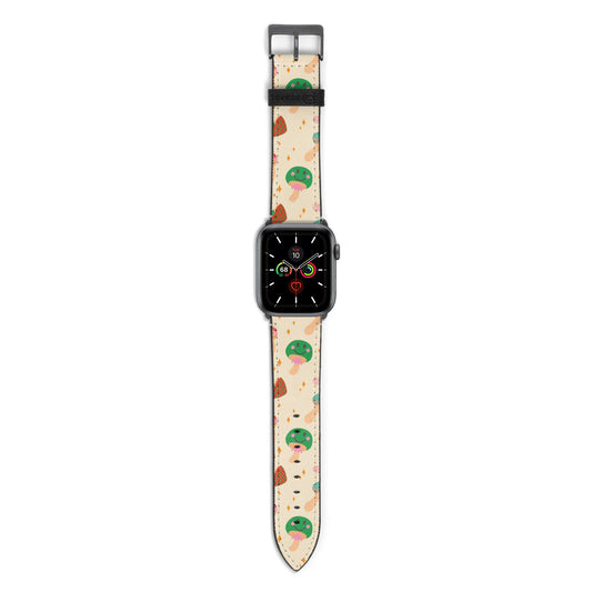 Retro Psychedelic Mushrooms Apple Watch Strap with Space Grey Hardware