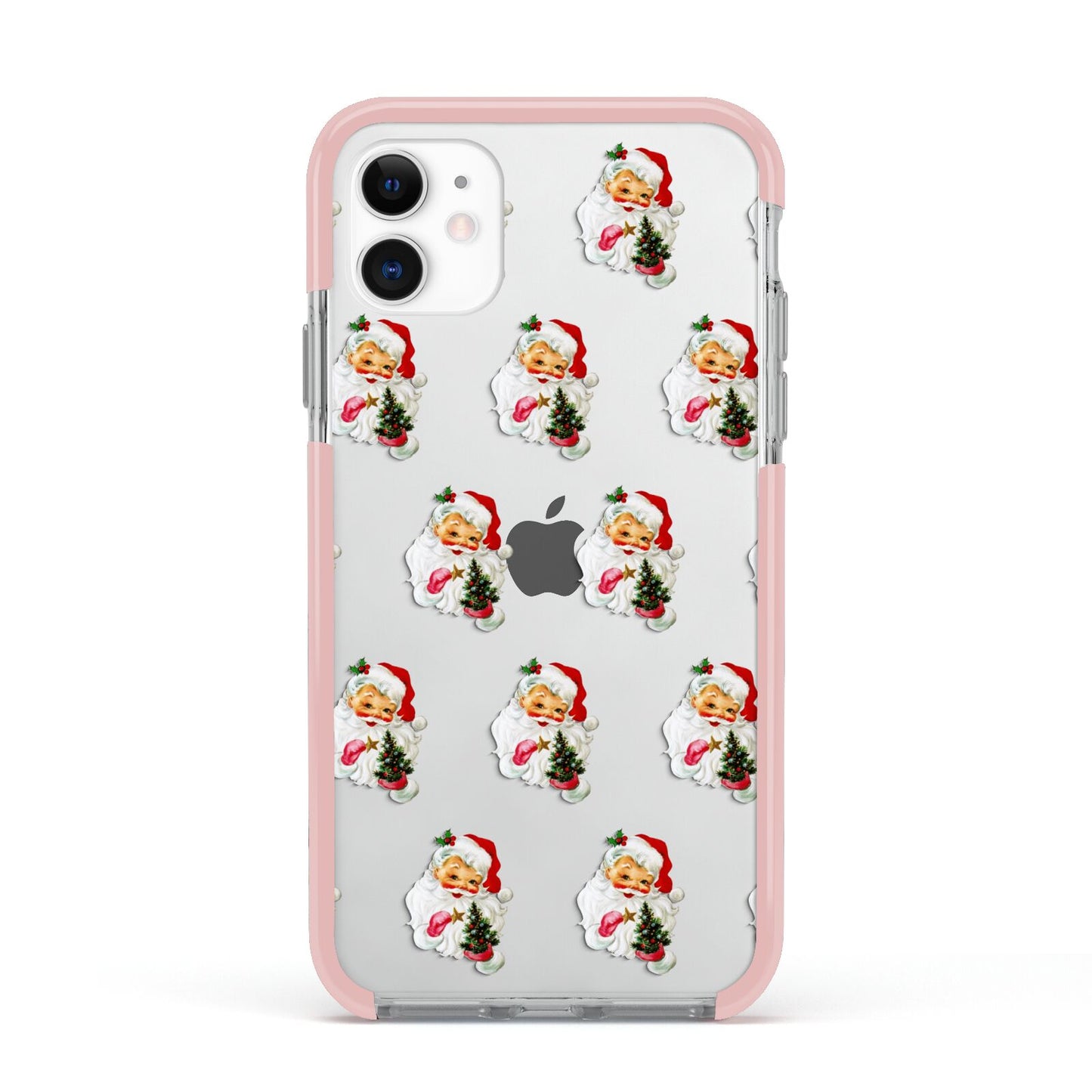 Retro Santa Face Apple iPhone 11 in White with Pink Impact Case