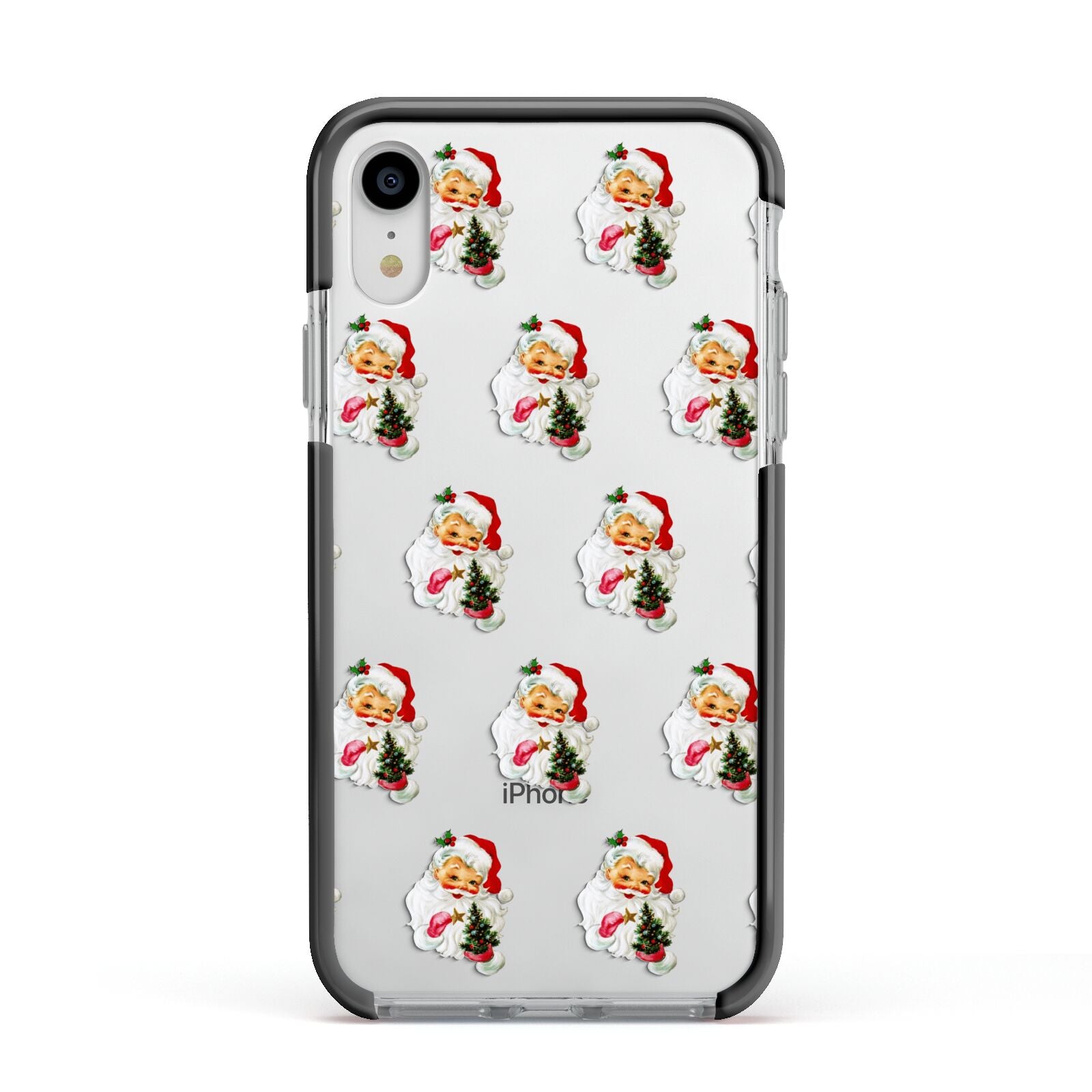 Retro Santa Face Apple iPhone XR Impact Case Black Edge on Silver Phone
