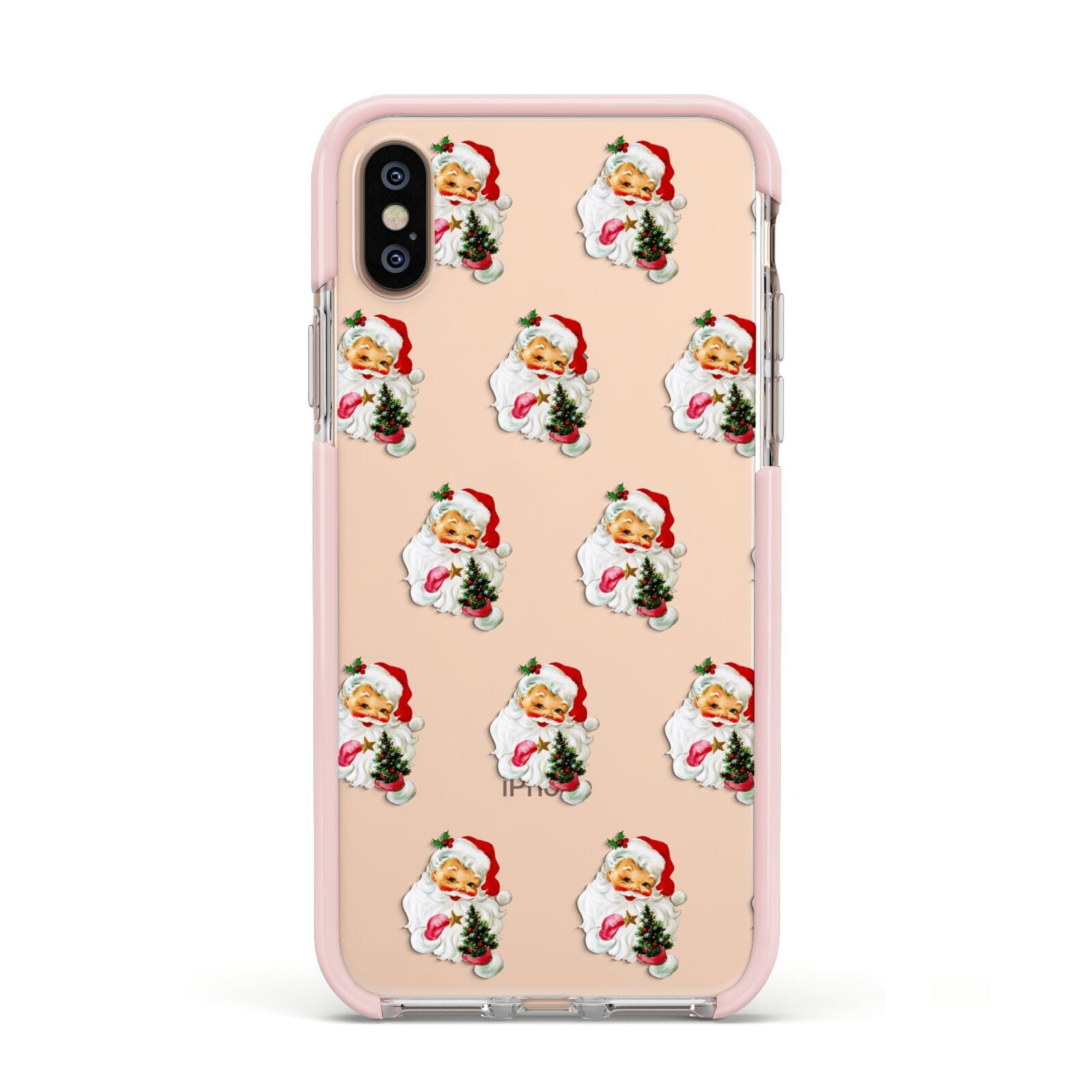 Retro Santa Face Apple iPhone Xs Impact Case Pink Edge on Gold Phone