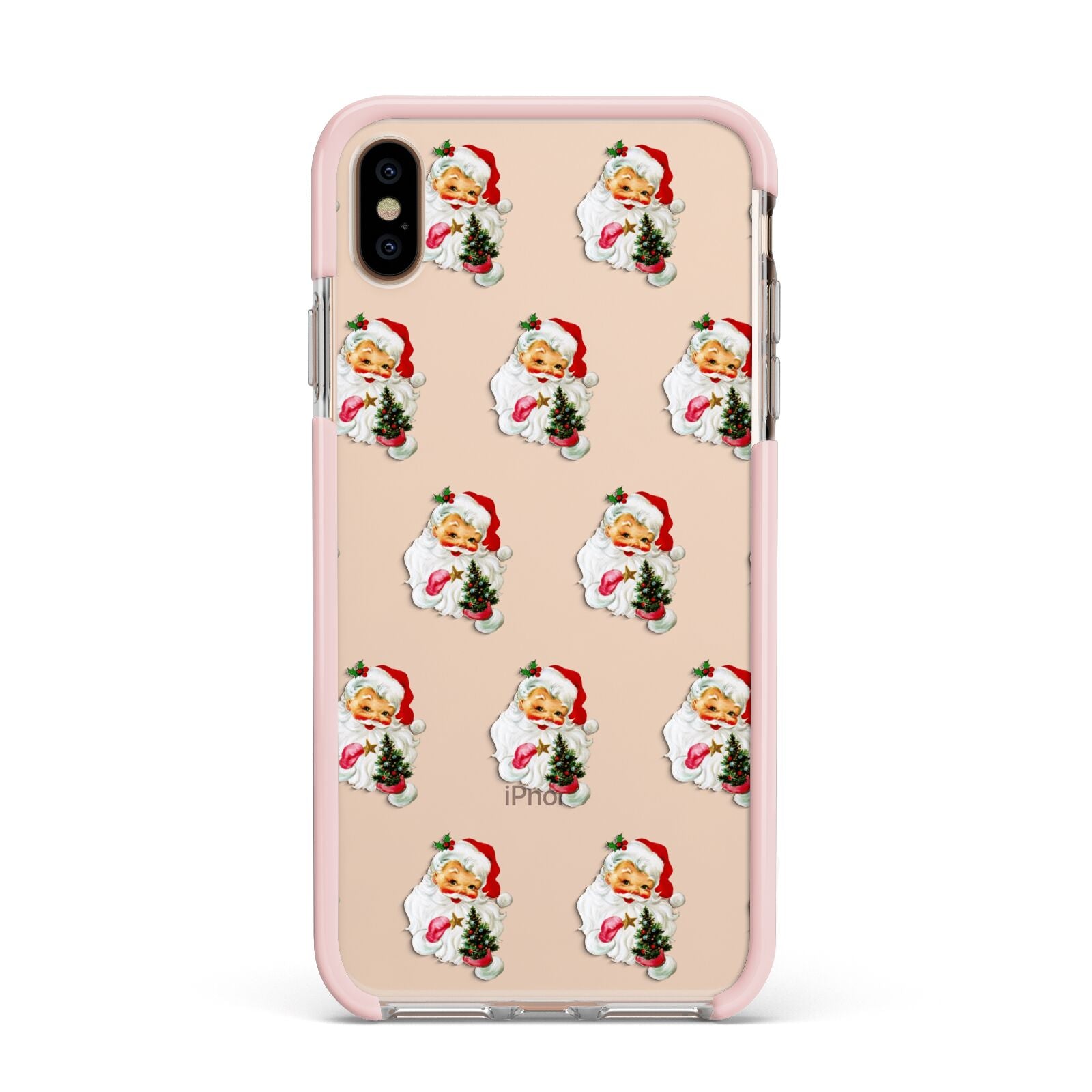 Retro Santa Face Apple iPhone Xs Max Impact Case Pink Edge on Gold Phone