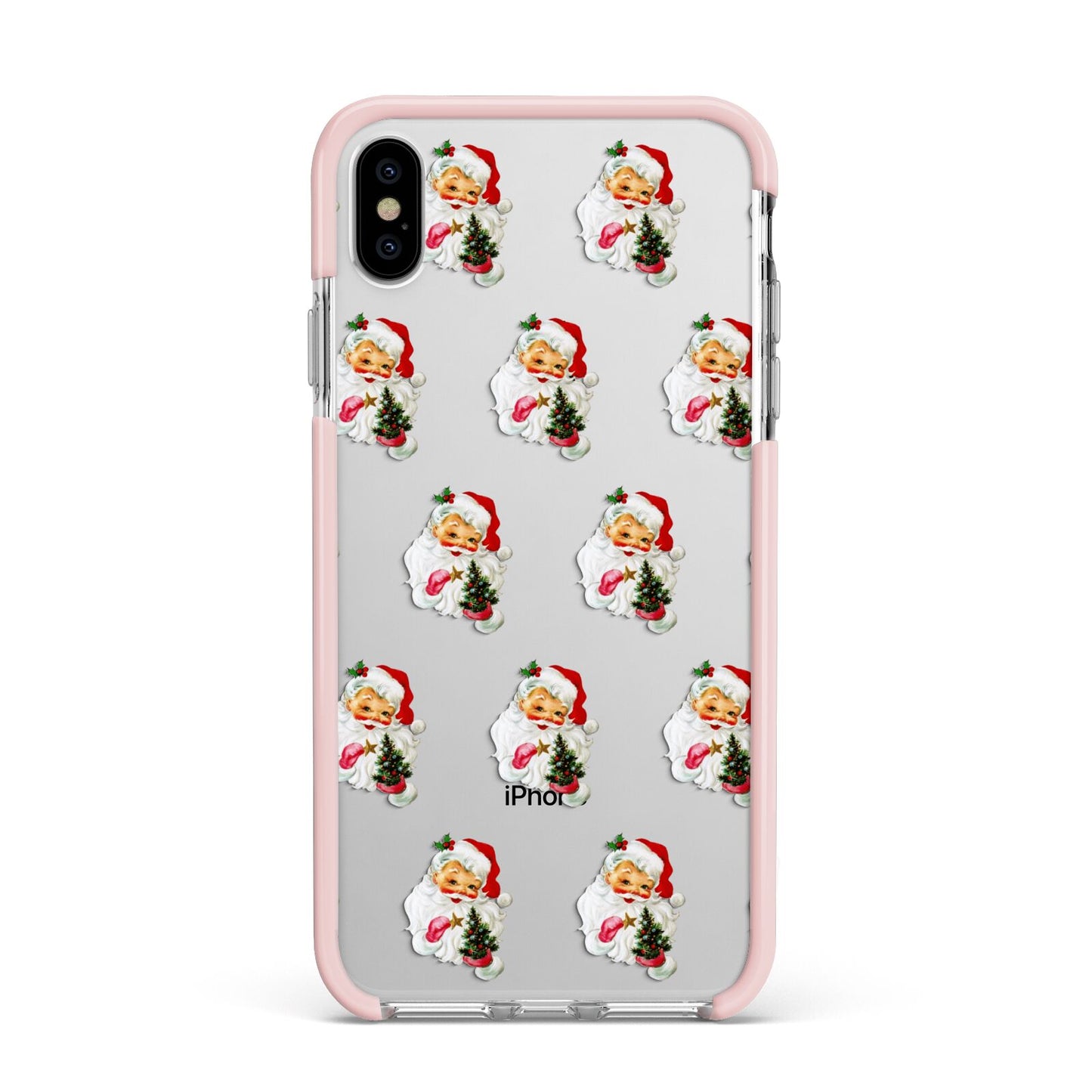 Retro Santa Face Apple iPhone Xs Max Impact Case Pink Edge on Silver Phone