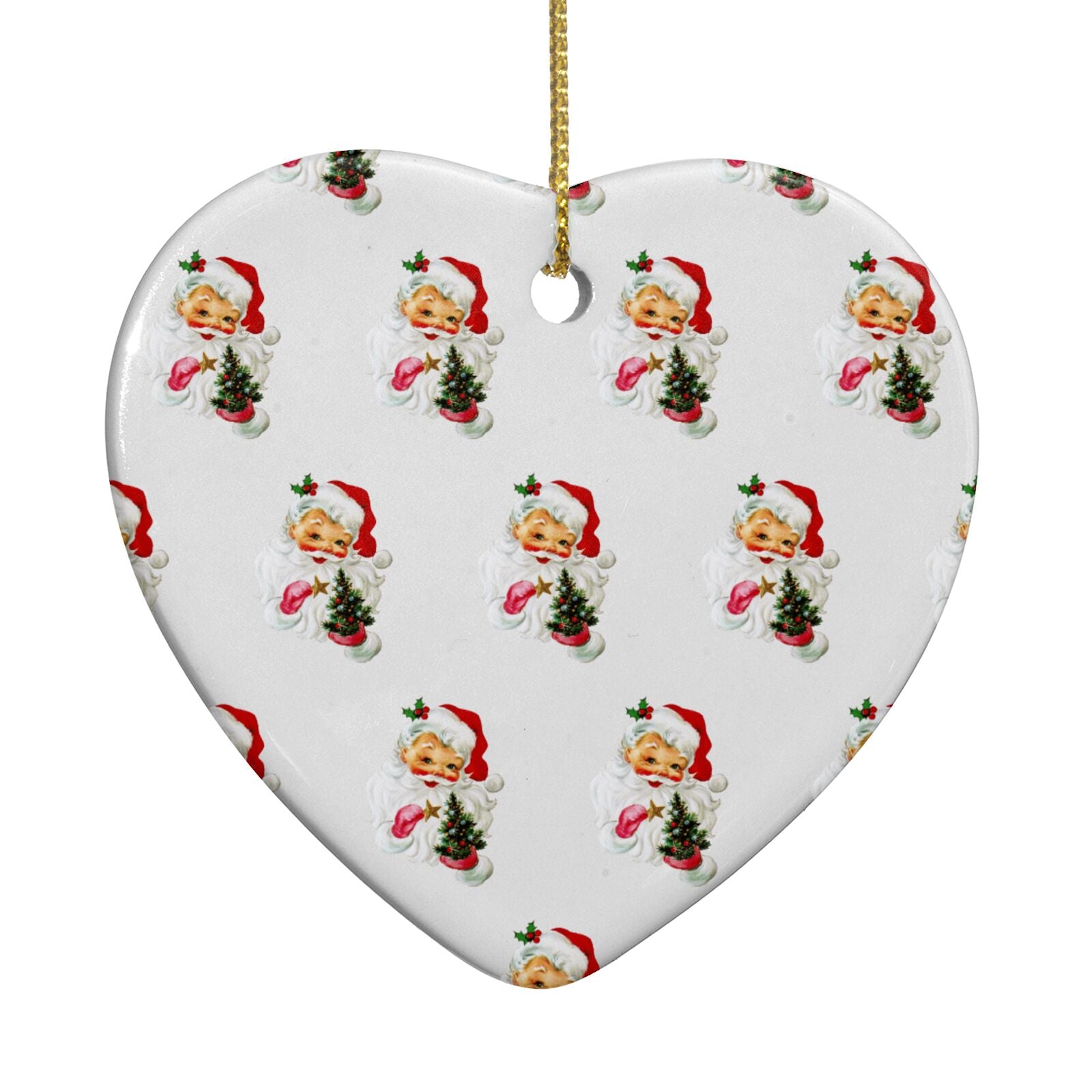 Retro Santa Face Heart Decoration Back Image