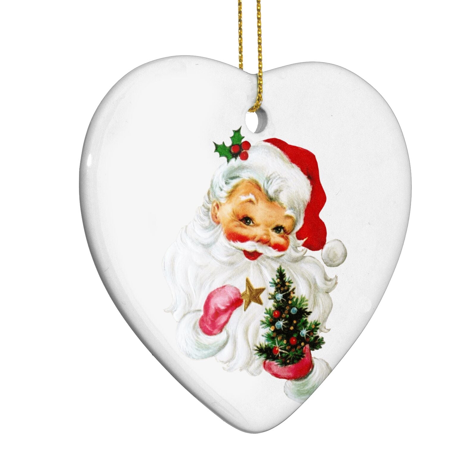 Retro Santa Face Heart Decoration Side Angle