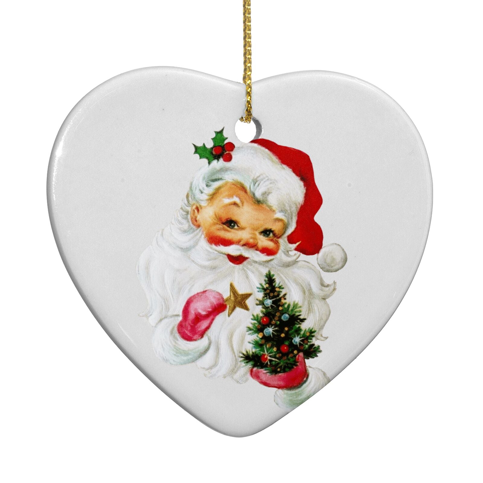 Retro Santa Face Heart Decoration