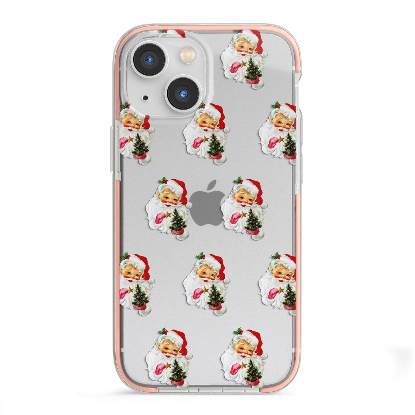 Retro Santa Face iPhone 13 Mini TPU Impact Case with Pink Edges