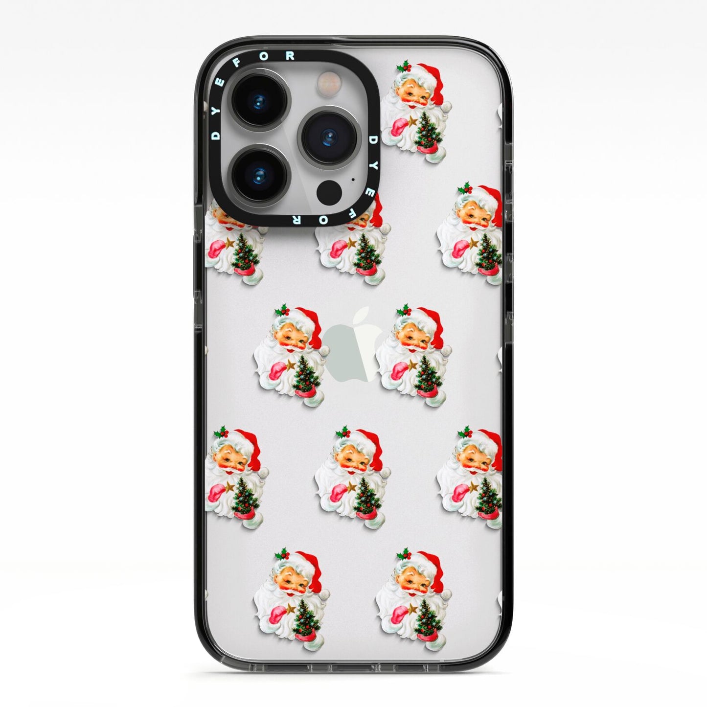 Retro Santa Face iPhone 13 Pro Black Impact Case on Silver phone