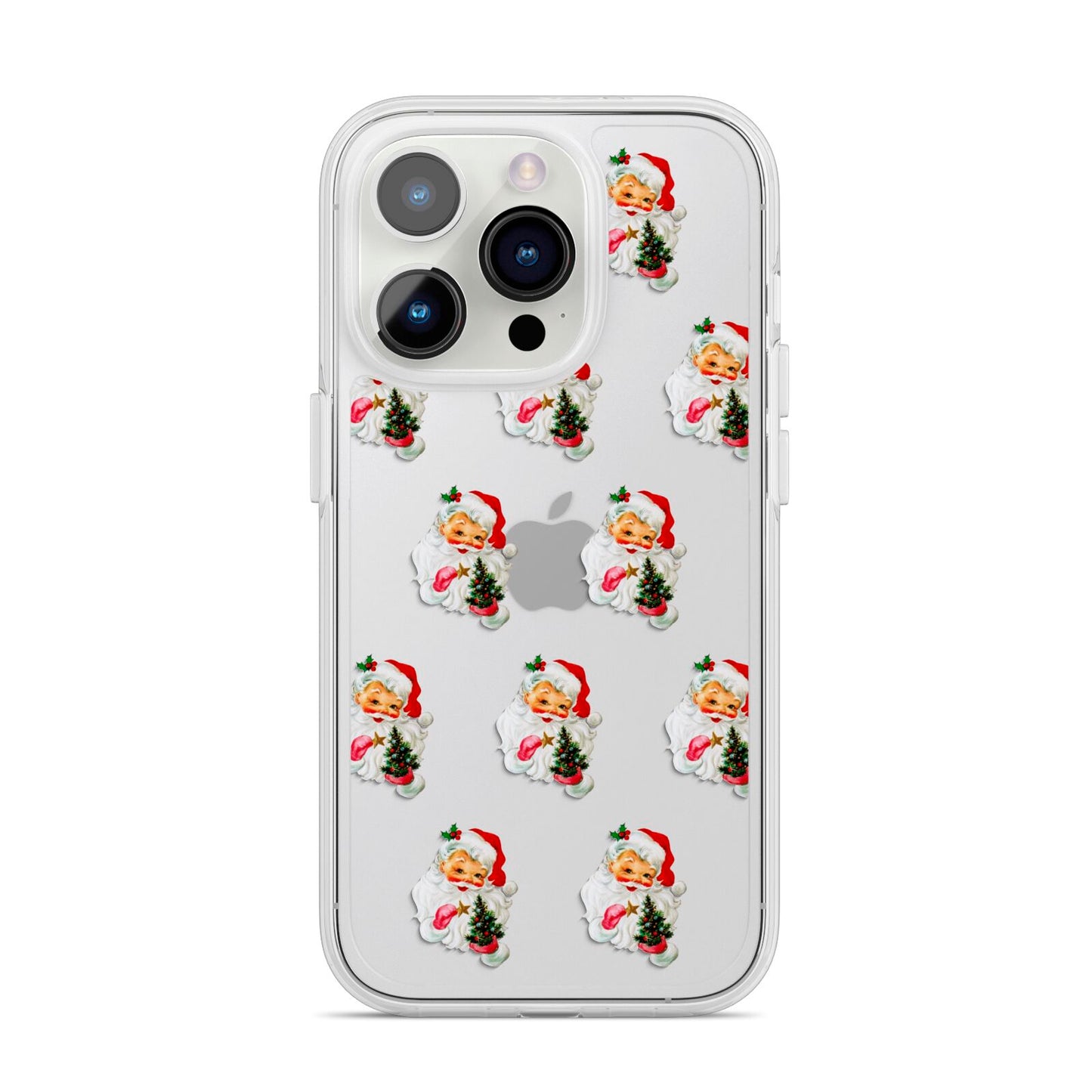 Retro Santa Face iPhone 14 Pro Clear Tough Case Silver
