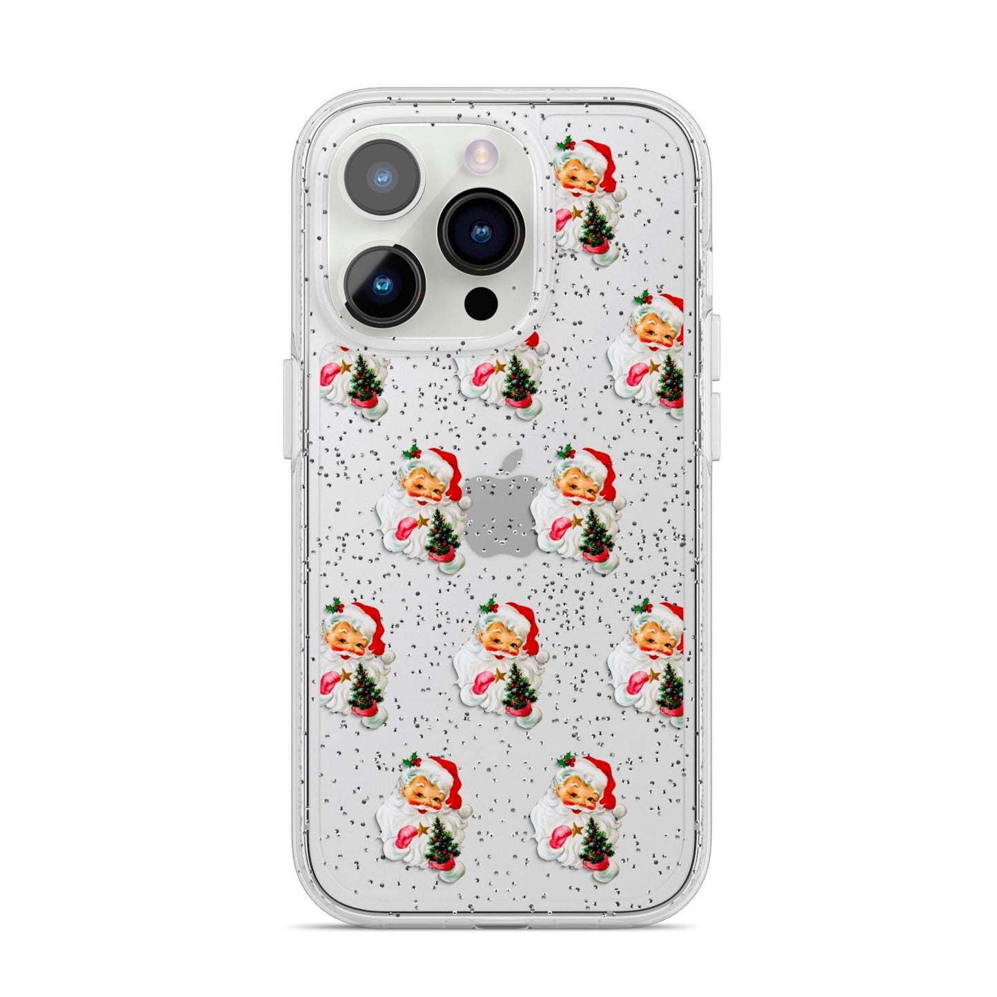 Retro Santa Face iPhone 14 Pro Glitter Tough Case Silver