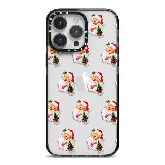 Retro Santa Face iPhone 14 Pro Max Black Impact Case on Silver phone