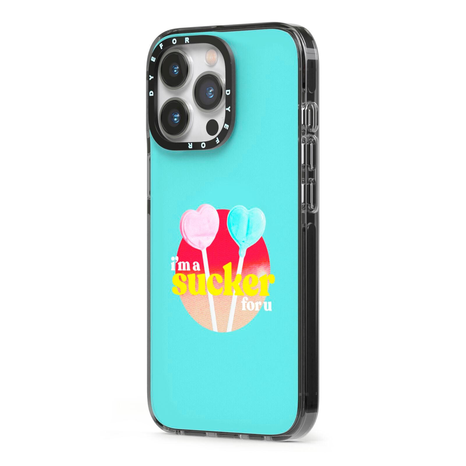 Retro Valentine iPhone 13 Pro Black Impact Case Side Angle on Silver phone