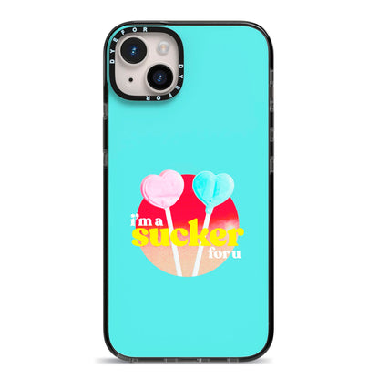 Retro Valentine iPhone 14 Plus Black Impact Case on Silver phone