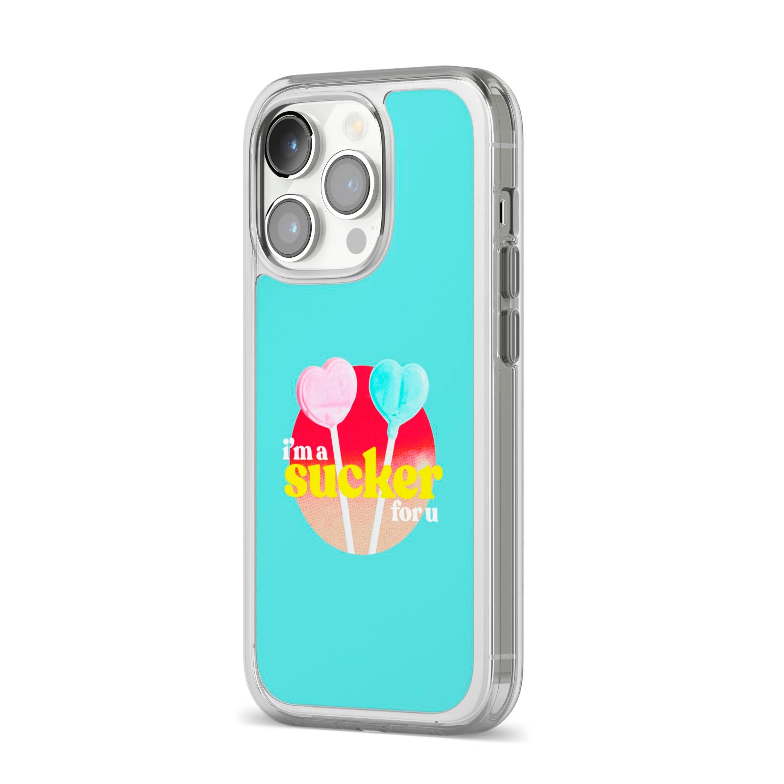 Retro Valentine iPhone 14 Pro Clear Tough Case Silver Angled Image