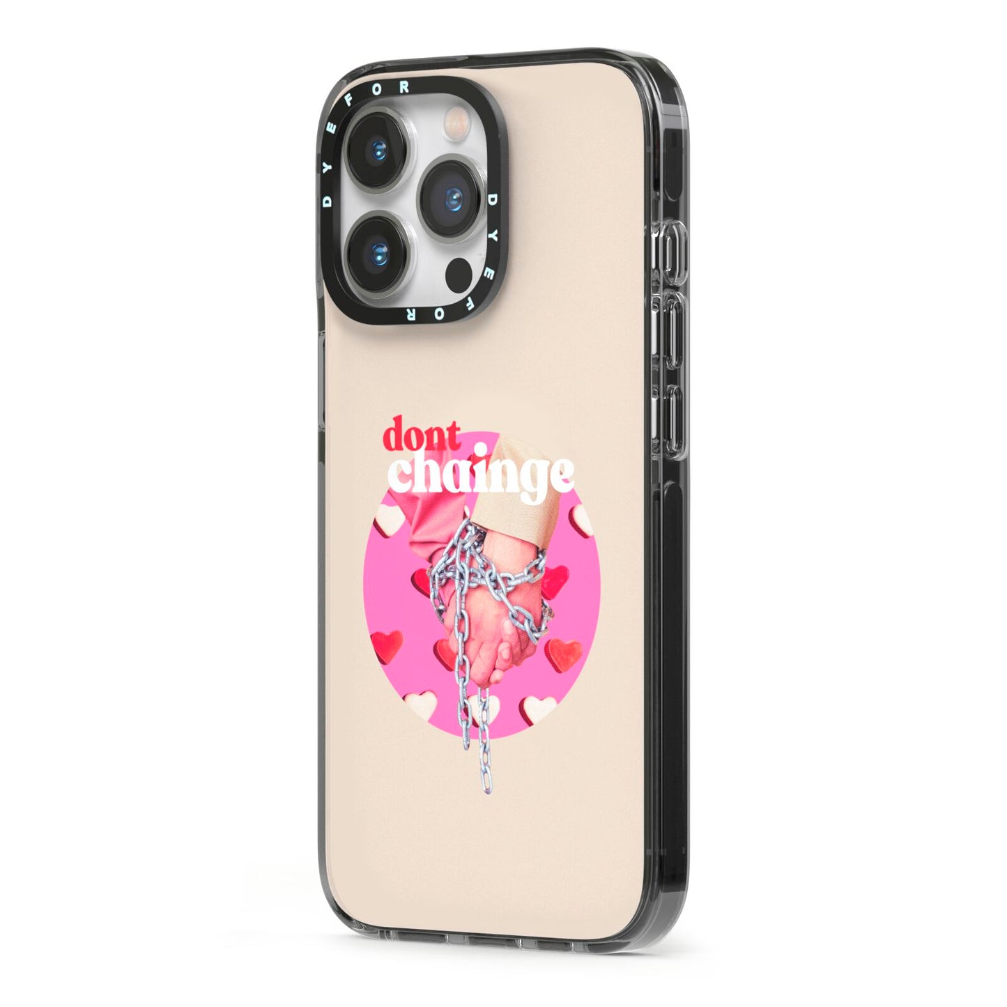Retro Valentines Quote iPhone 13 Pro Black Impact Case Side Angle on Silver phone