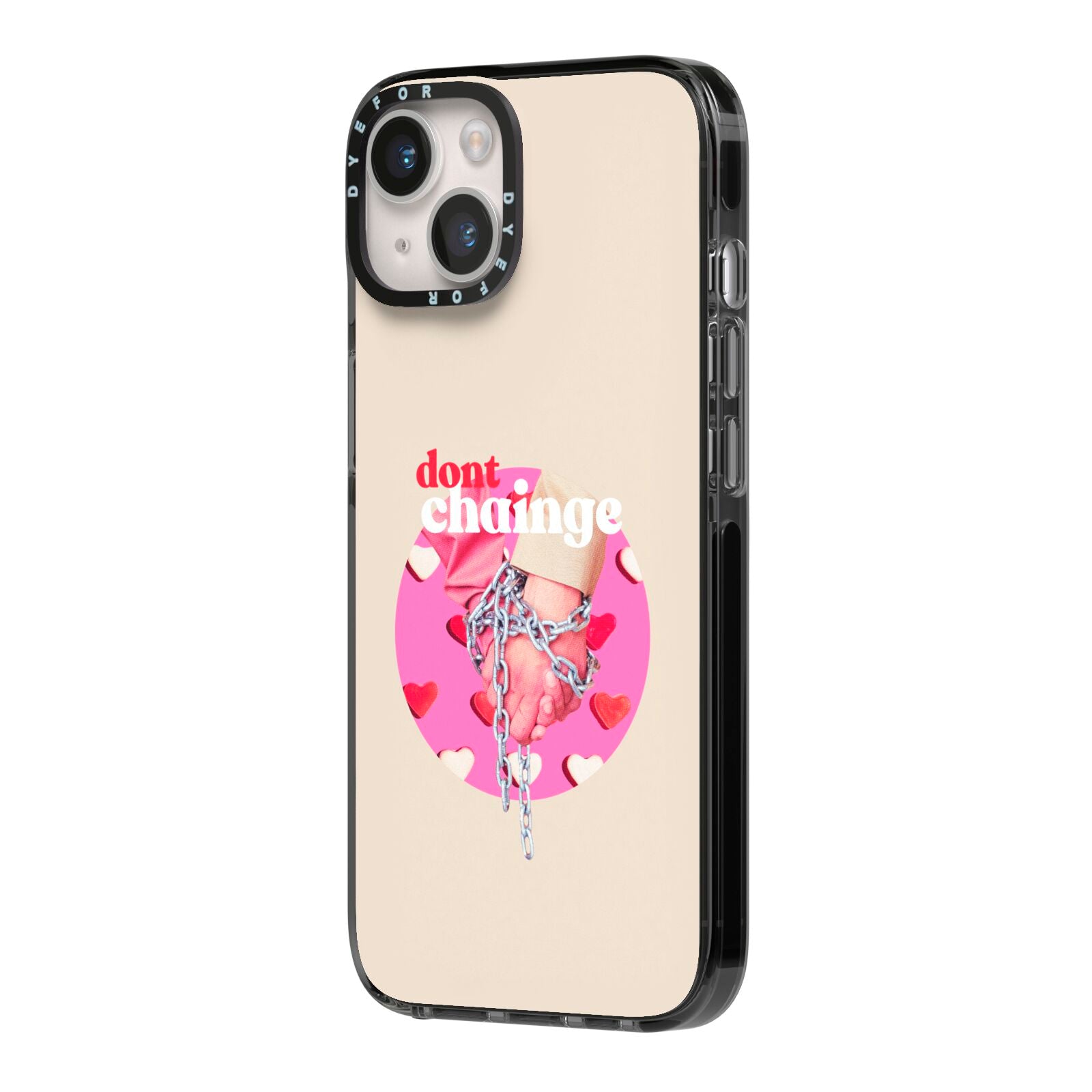 Retro Valentines Quote iPhone 14 Black Impact Case Side Angle on Silver phone