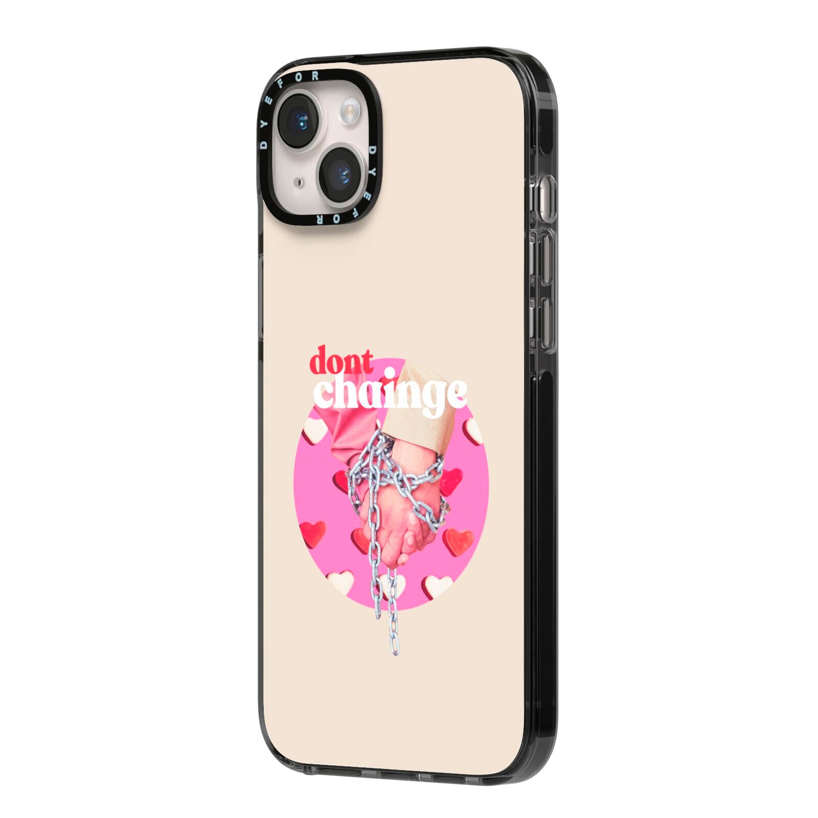 Retro Valentines Quote iPhone 14 Plus Black Impact Case Side Angle on Silver phone