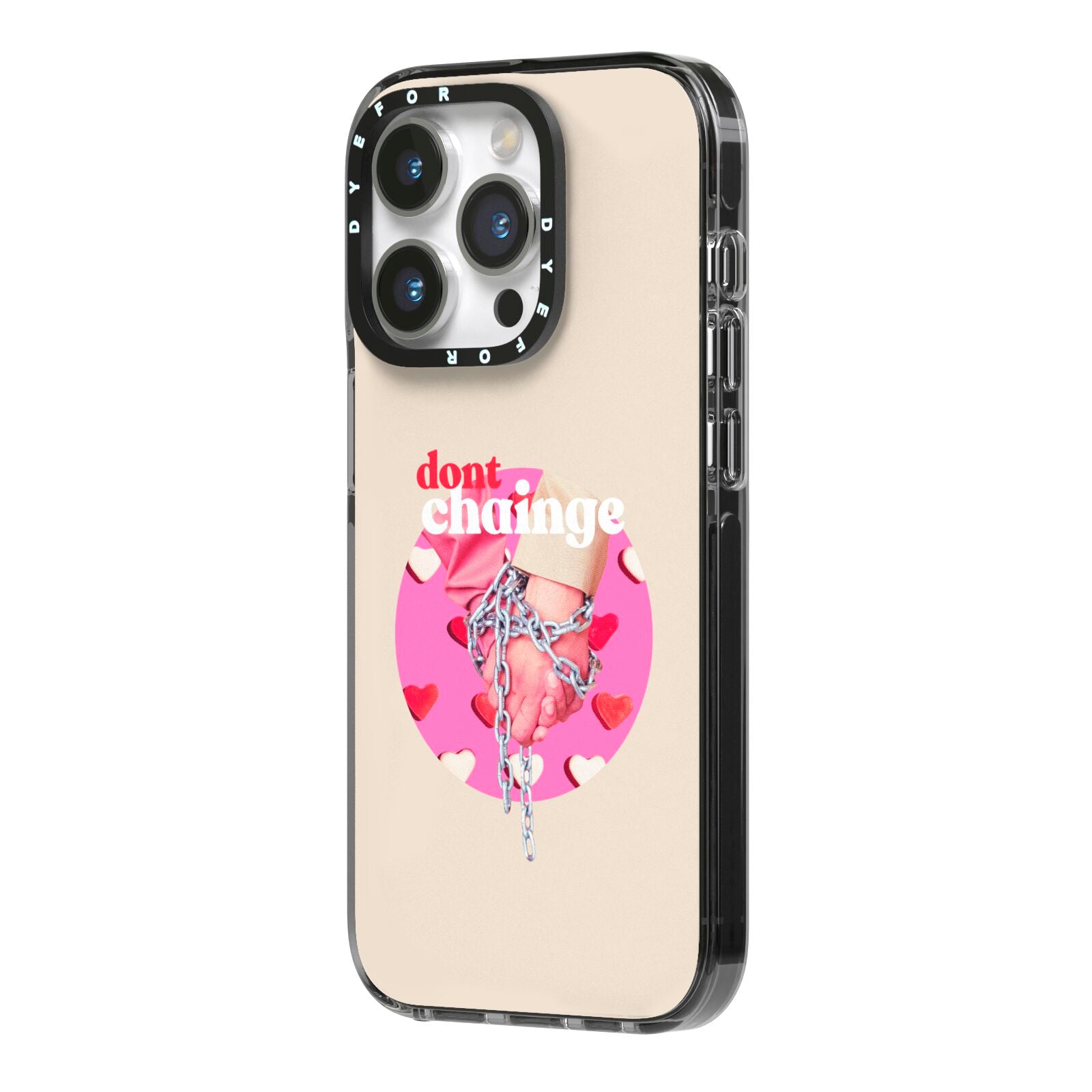 Retro Valentines Quote iPhone 14 Pro Black Impact Case Side Angle on Silver phone